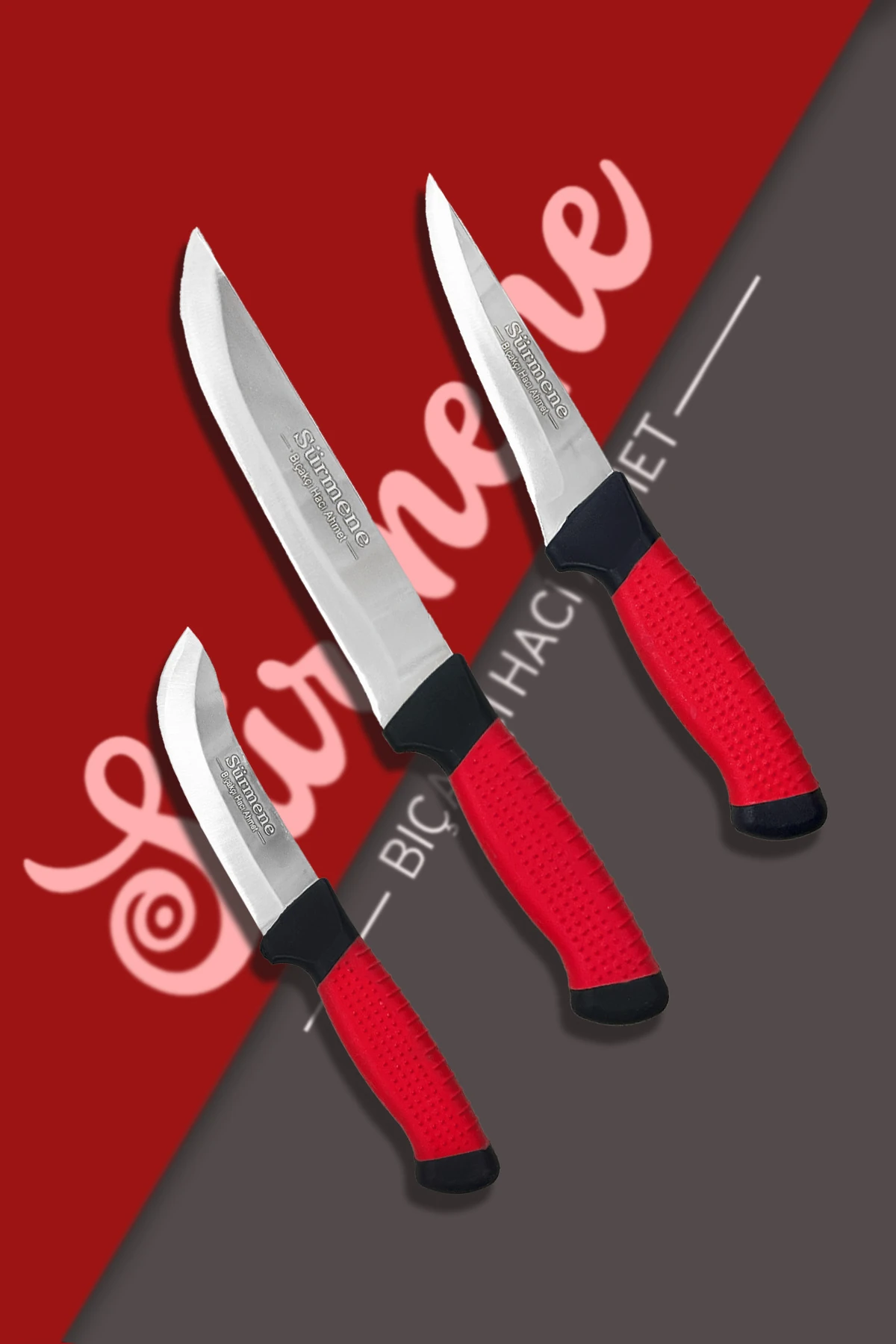 - Sürmene Kaydırmaz Sap Profesyonel Kullanım Evde Kasap Üç Parça Bıçak Seti