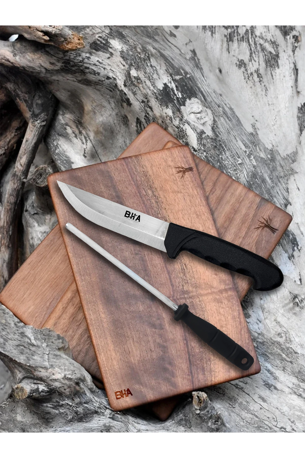 İki Parça Plastik Sap Kasap Doğrama Kurban Bıçağı ve Masat İkili Bıçak Seti Profesyonel Sürmene Set