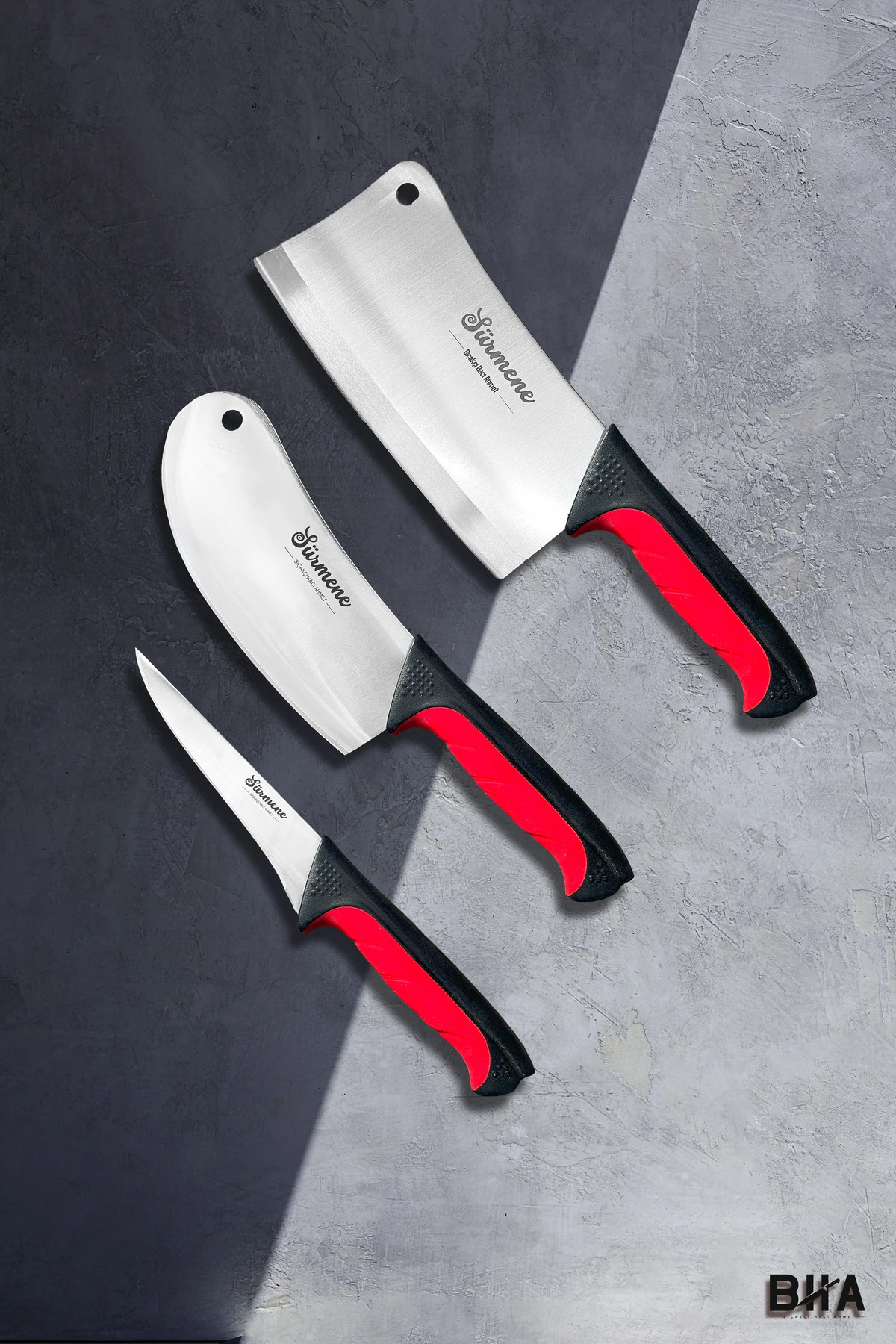 Sürmene BHA Noché Yardımcı Kasap 3 Parça Sıyırma Bıçağı Soğan ve Kemik Satırı Profesyonel Bıçak Seti