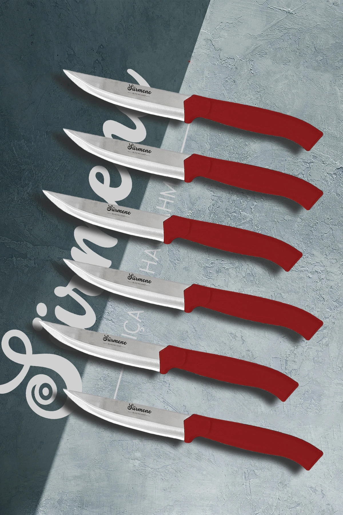 Sürmene 6 Parça Günlük Kullanım Mutfak Bıçak Seti Sebze Dilimleme Et Ekmek Sebze - Kırmızı