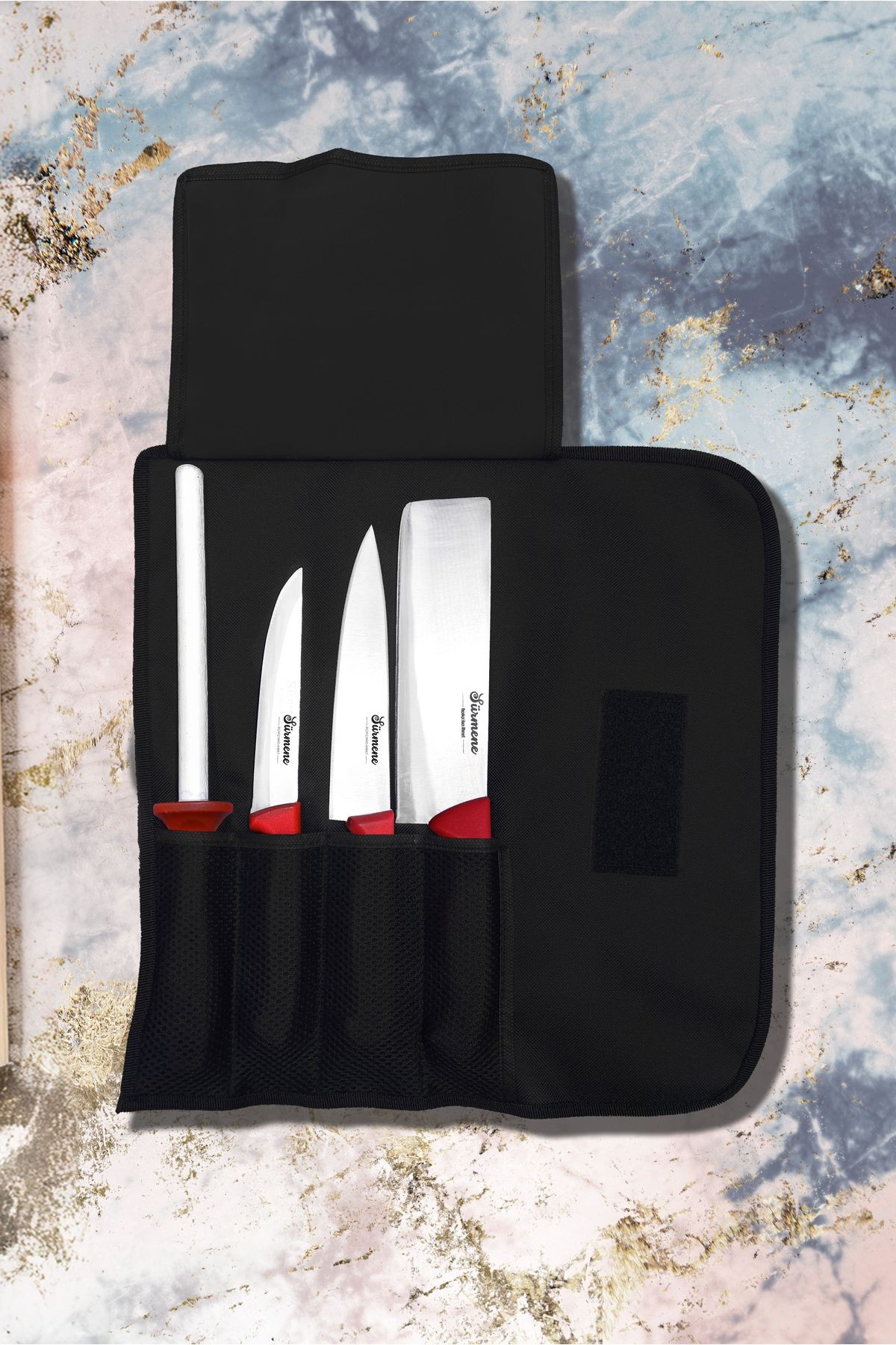 Nakiri Bıçak Seti Sürmene Gastronomi Şef Beş Parça Çantalı Bıçak Seti Profesyonel Kullanım
