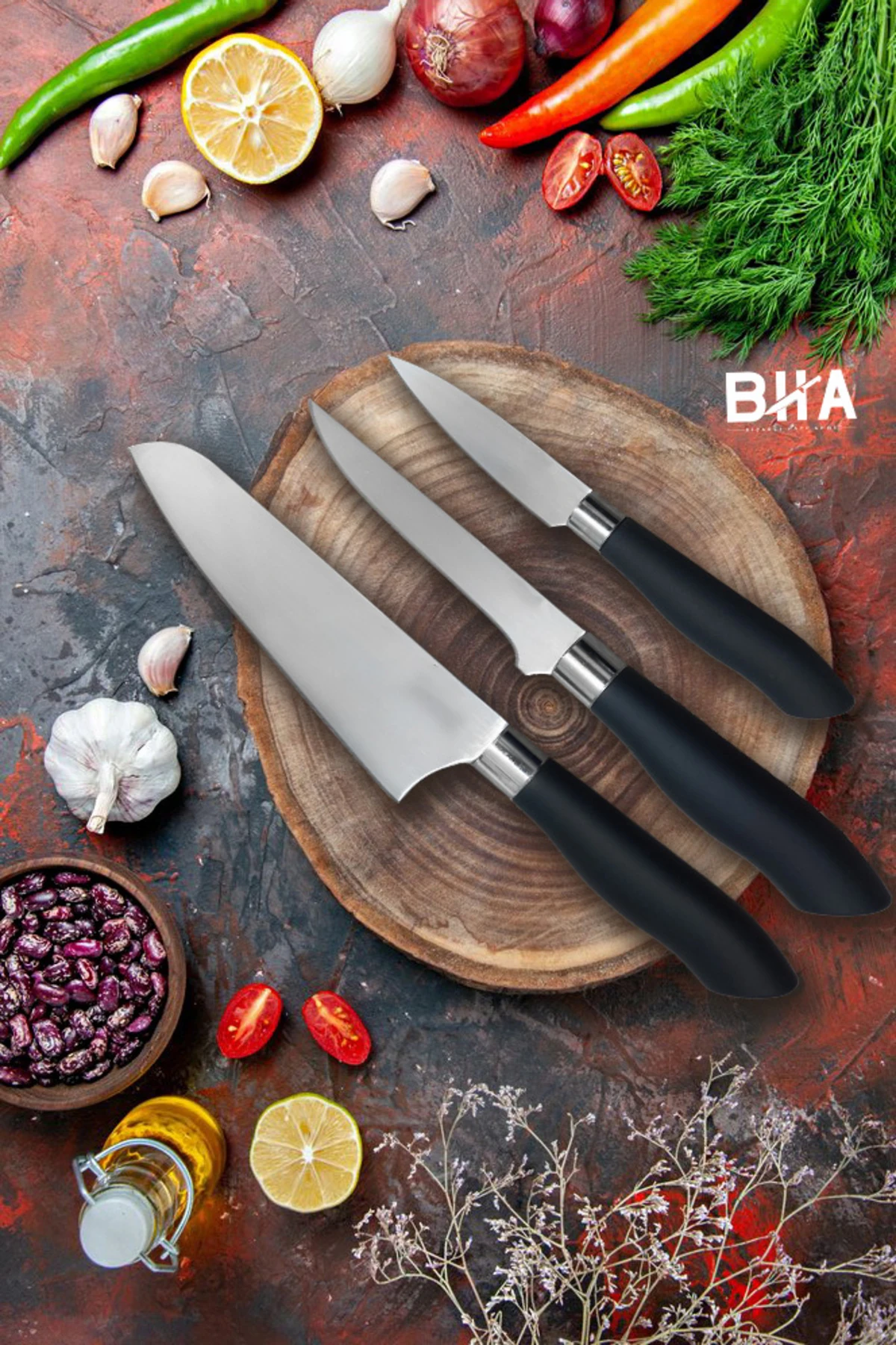 3 Parça Şef Bıçak Seti Antrasit Sürmene Serisi 3lü Şef Bıçağı Günlük Kullanım Çeyiz Mutfak