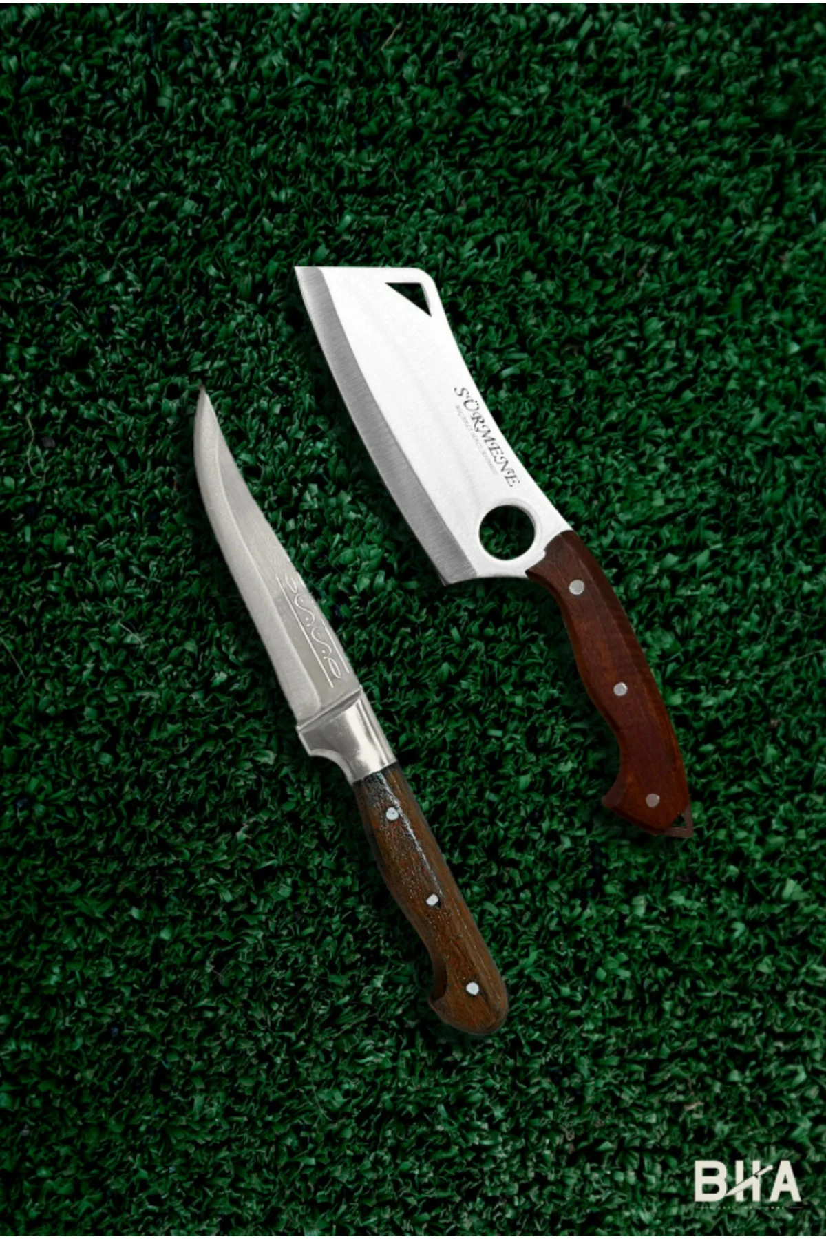 Sürmene BHA Kamp Mutfağı Nakiri Şef Bıçağı ve Av Bıçağı Özel El Yapımı Outdoor İki Parça Bıçak Seti