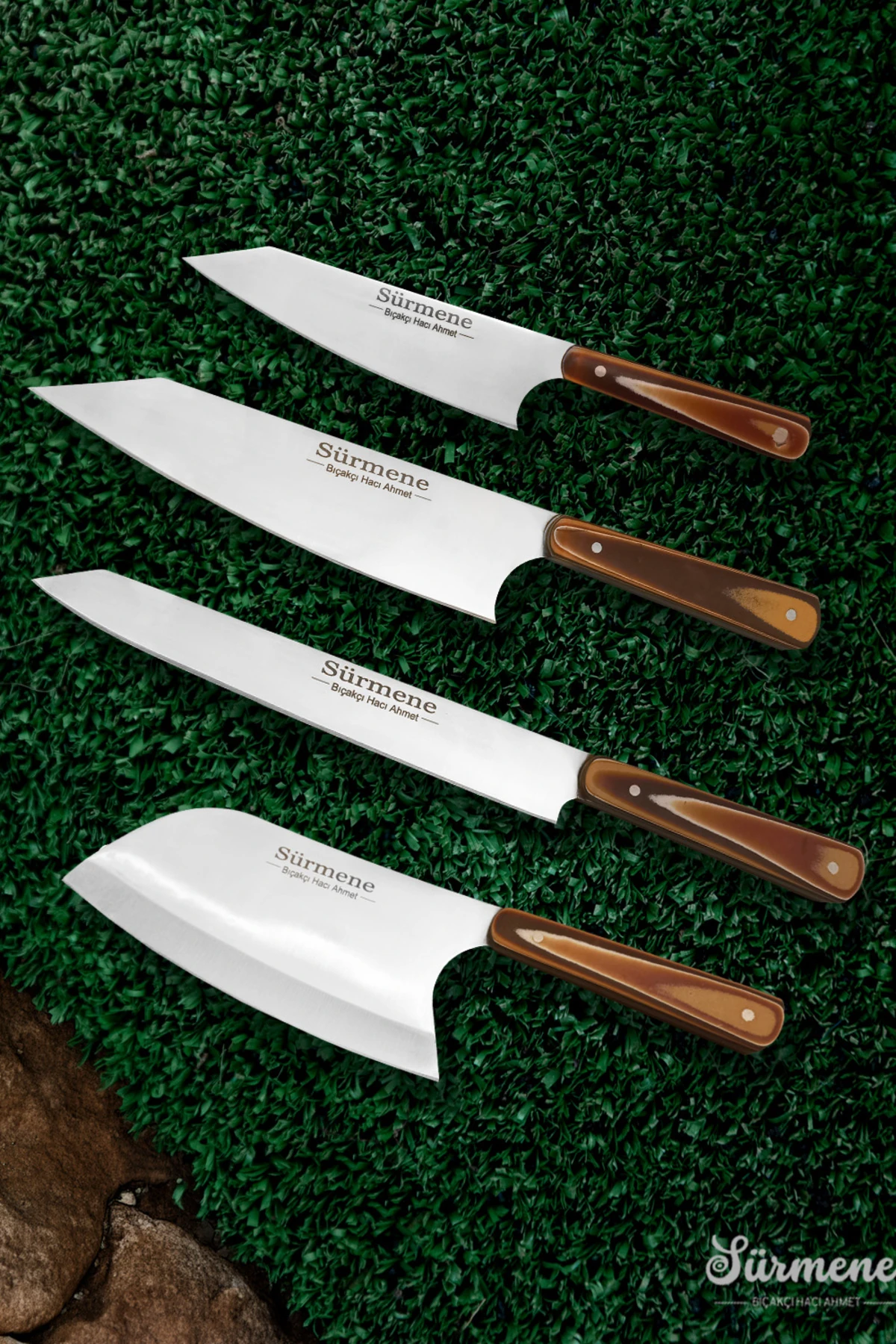 4 Parça Kamp Bıçağı Şef Almazan Sunum Avcı Takım Kamp Çakısı Çantalı Bıçak Seti