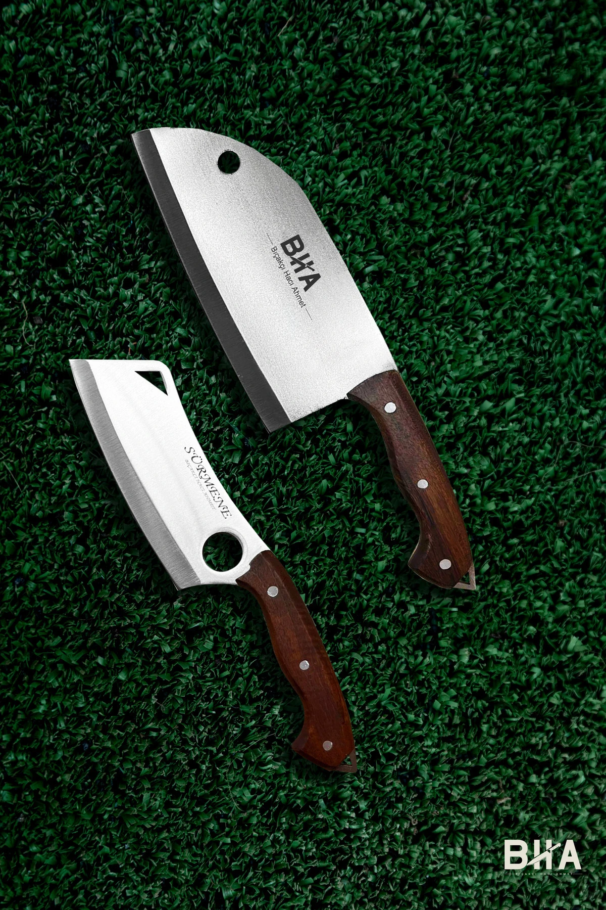 Sürmene BHA Kamp Mutfağı Almazan Sunum Şef Bıçağı ve Nakiri Kamp Şef Bıçağı El Yapımı 2li Bıçak Seti