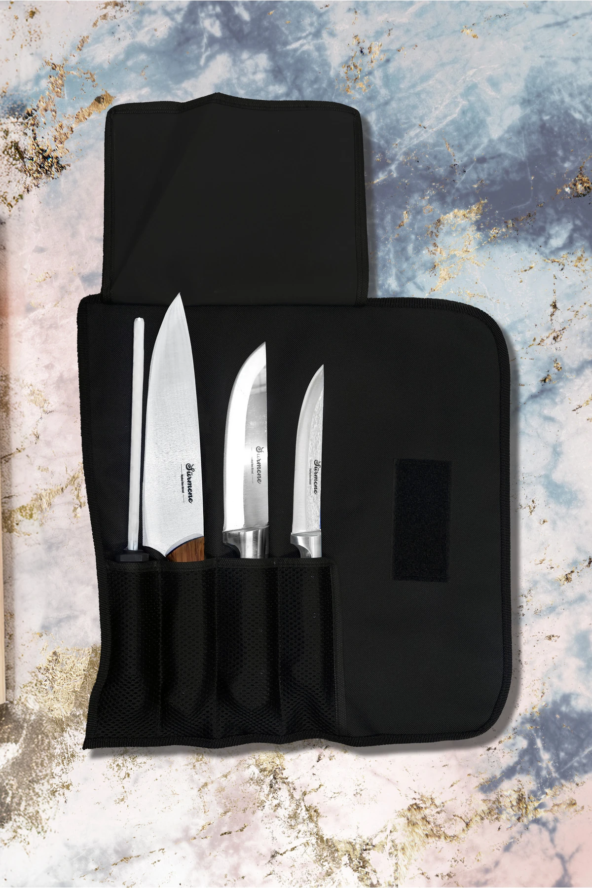 Şef Bıçak Seti Sürmene Gastronomi Şef Beş Parça Çantalı Bıçak Seti Profesyonel Kullanım Şef Bıçağı