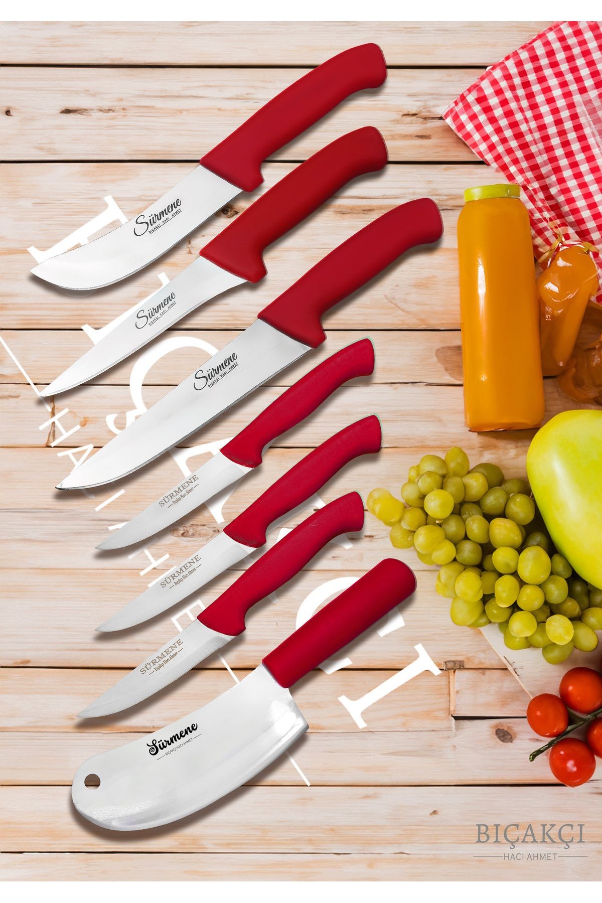 Cherry Details 7 Parça Kırmızı Et, Ekmek, Sebze Mutfak, Kurban ve Çeyiz Bıçakları Seti