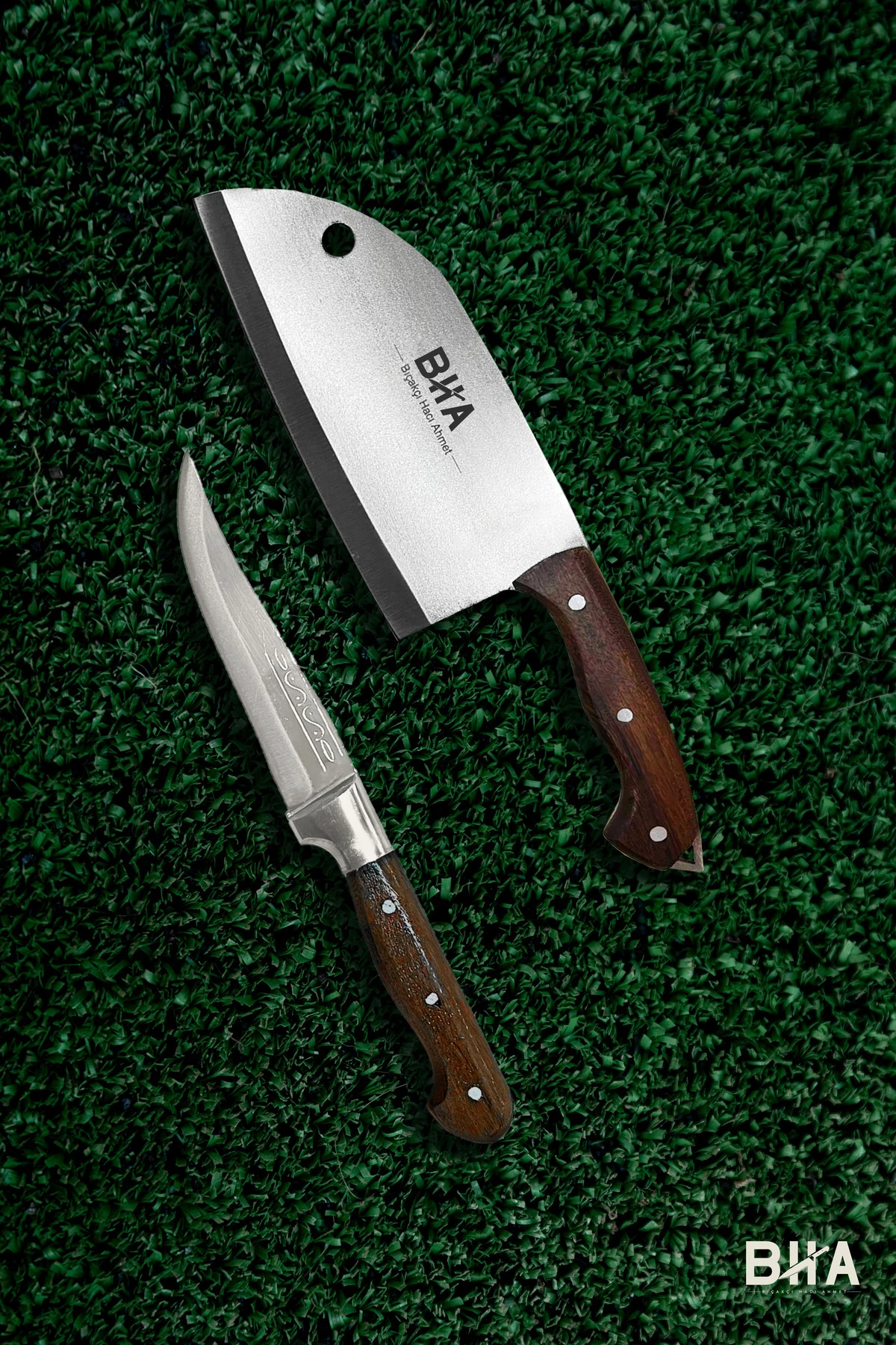 Sürmene BHA Almazan Kamp Mutfağı Şef Bıçağı ve Özel El Yapımı Av Bıçağı Outdoor İki Parça Bıçak Seti