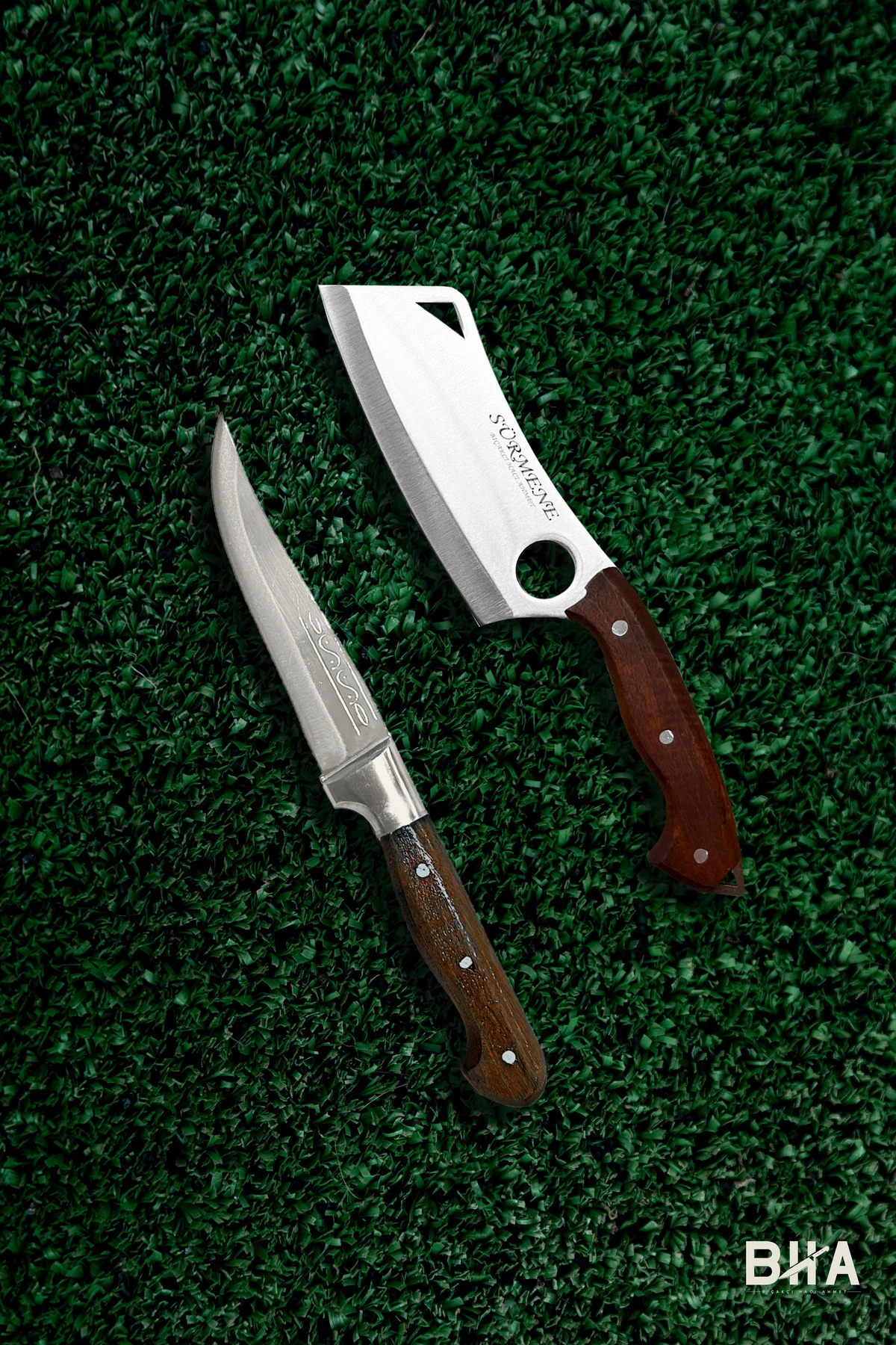 Sürmene BHA Kamp Mutfağı Nakiri Şef Bıçağı ve Av Bıçağı Özel El Yapımı Outdoor İki Parça Bıçak Seti