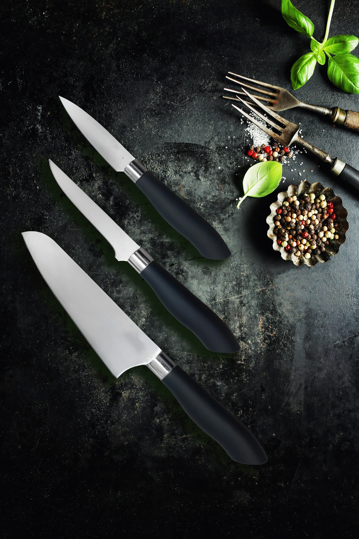 3 Parça Şef Bıçak Seti Antrasit Sürmene Serisi 3lü Şef Bıçağı Günlük Kullanım Çeyiz Mutfak