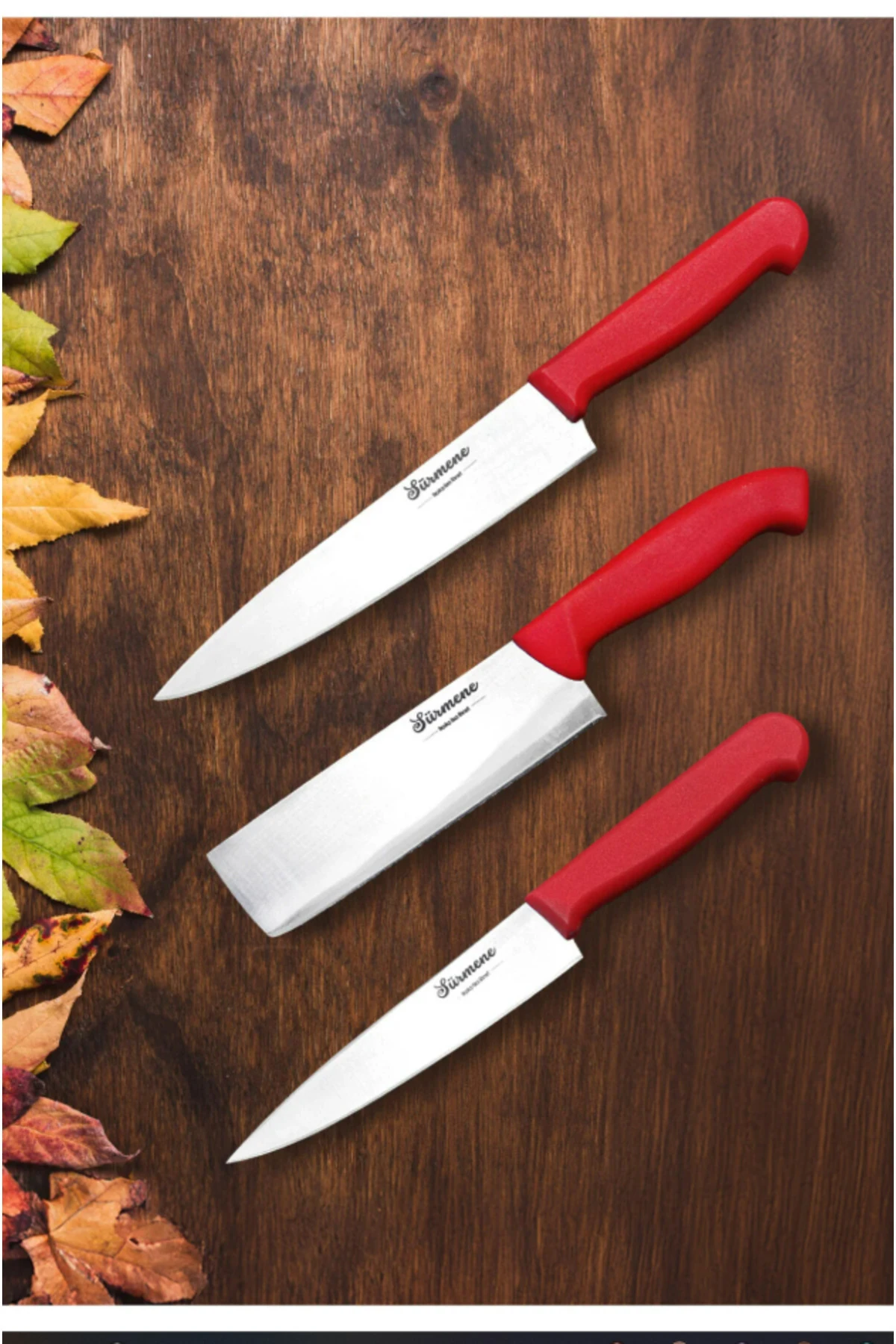 3 Parça Şef Bıçağı Takımı Sürmene Bıçak Seti Dilimleme Günlük Kullanım Mutfak Seti