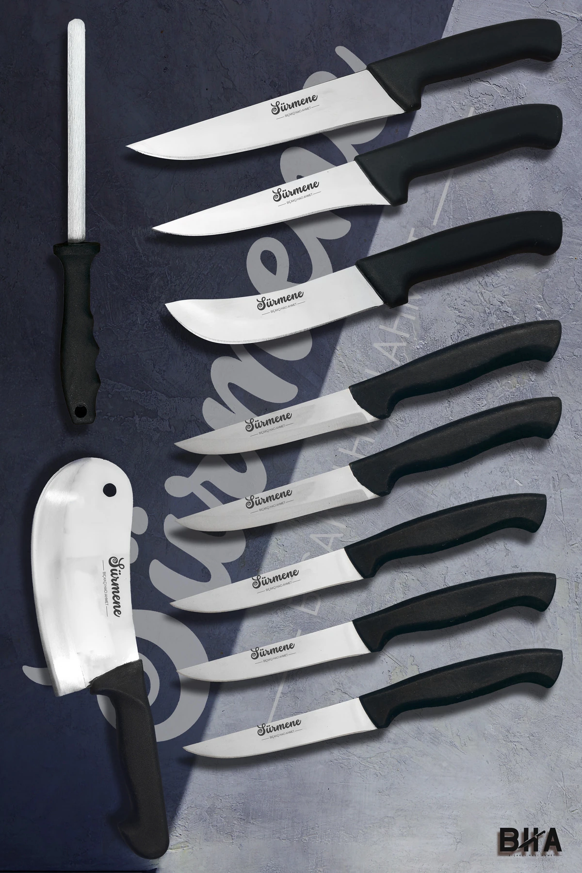 Sürmene Berry Shapers 10 Parça Sebze Mutfak Et Ekmek Kasap Çok Amaçlı Bıçak Seti Siyah