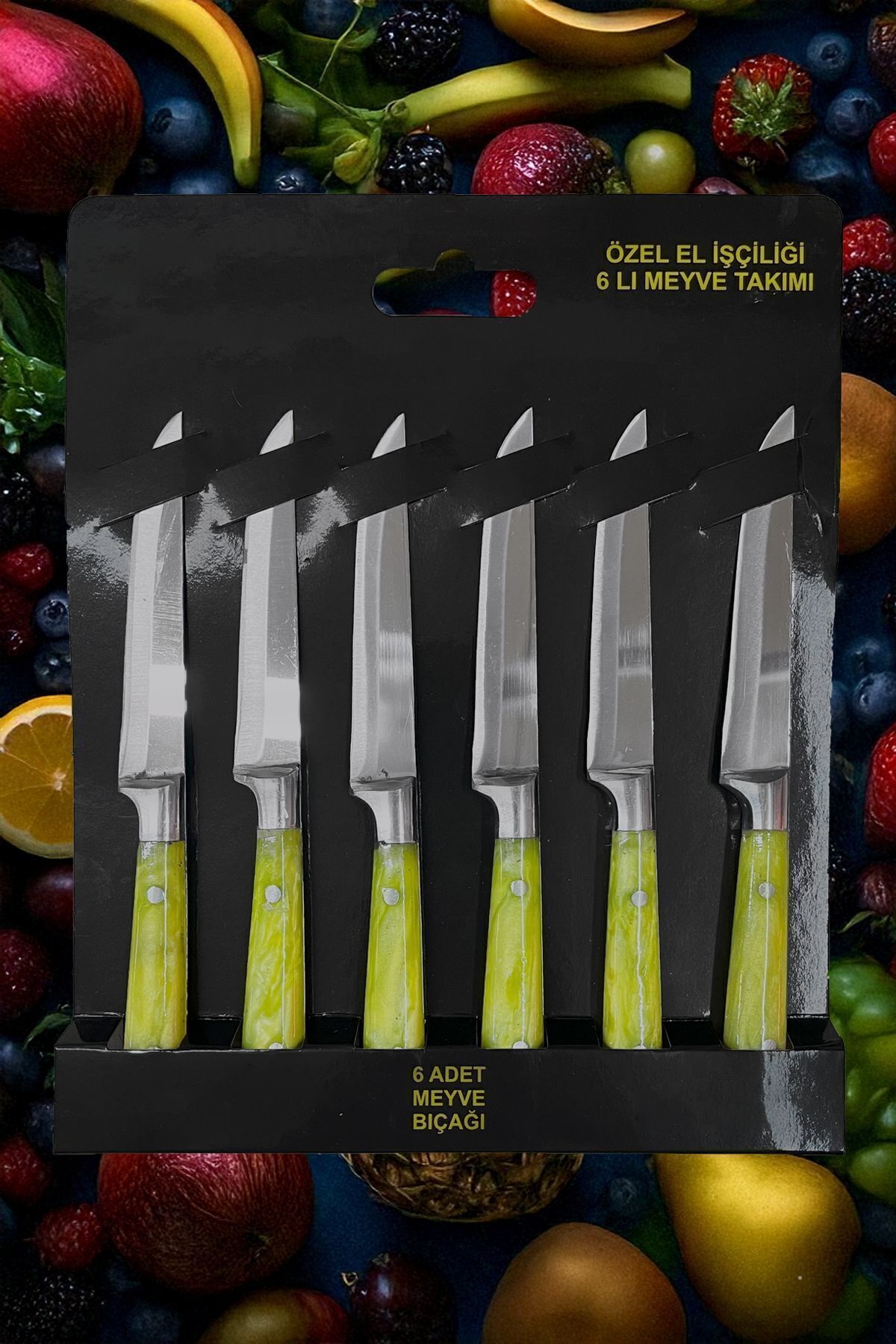 Yatağan Epoksi-Cut Premium 6 Parça Meyve Bıçak Seti Fosforlu Yeşil