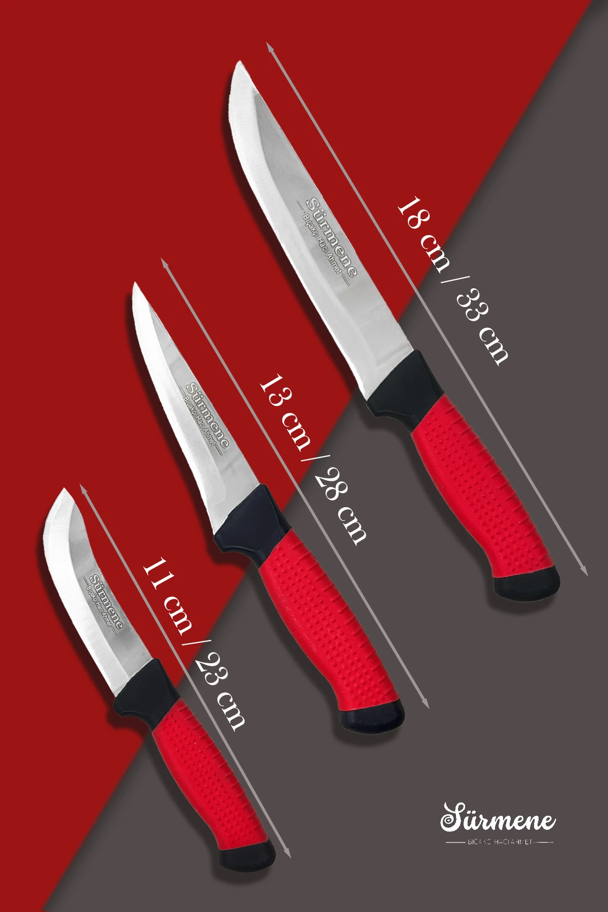 - Sürmene Kaydırmaz Sap Profesyonel Kullanım Evde Kasap Üç Parça Bıçak Seti