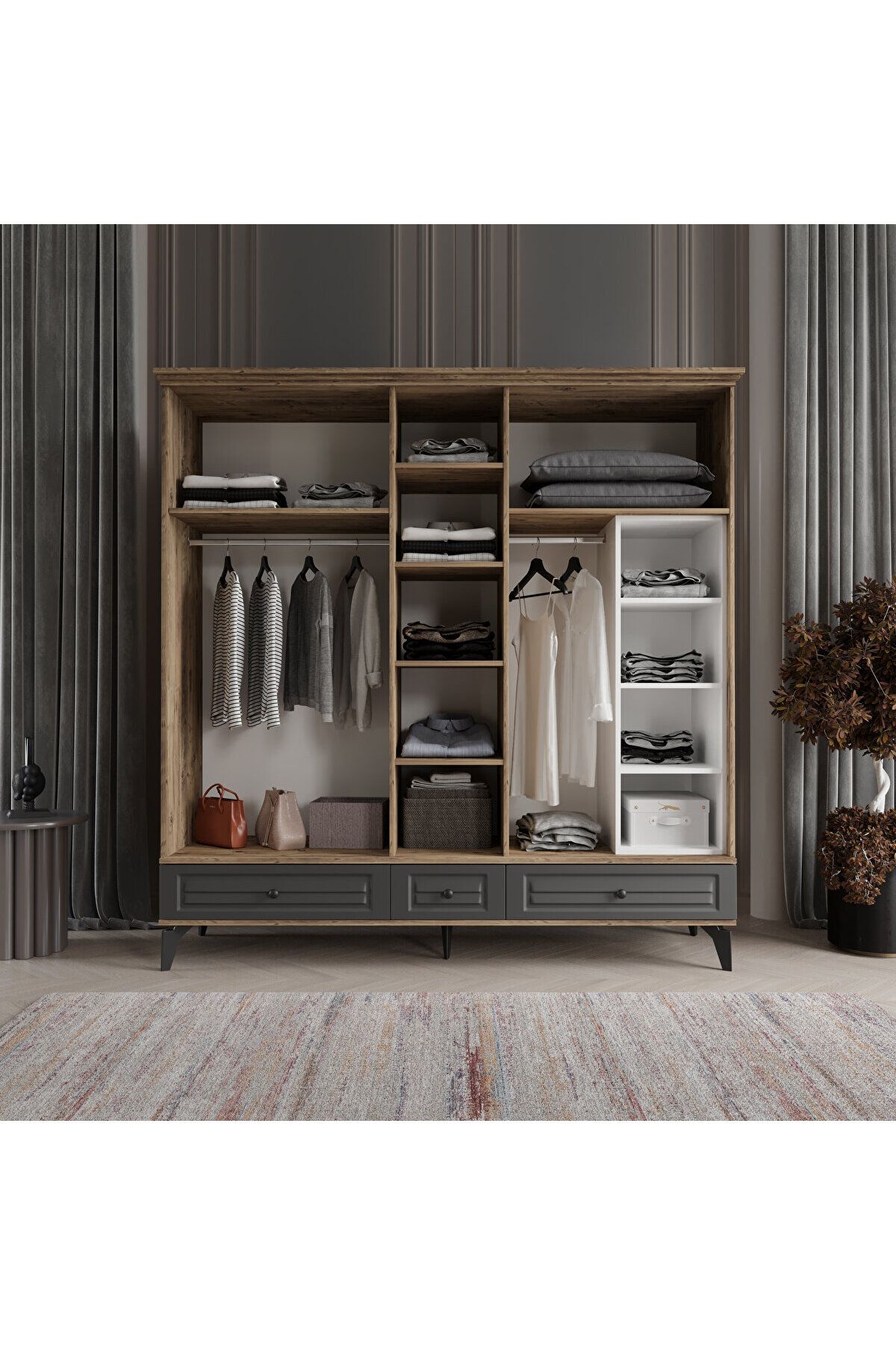 SOFYA 5 KAPAKLI ANTRASİT GARDIROP TAMAMI MDF