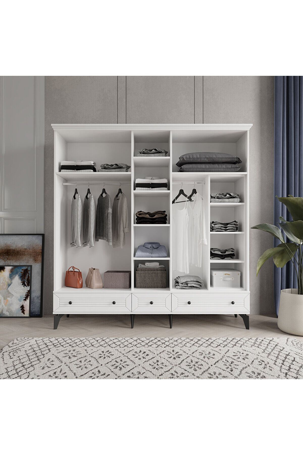 LİNE 5 KAPAKLI BEYAZ GARDIROP TAMAMI MDF