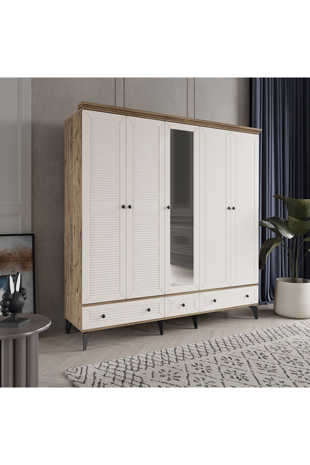 LİNE 5 KAPAKLI AYTAŞI GARDIROP TAMAMI MDF