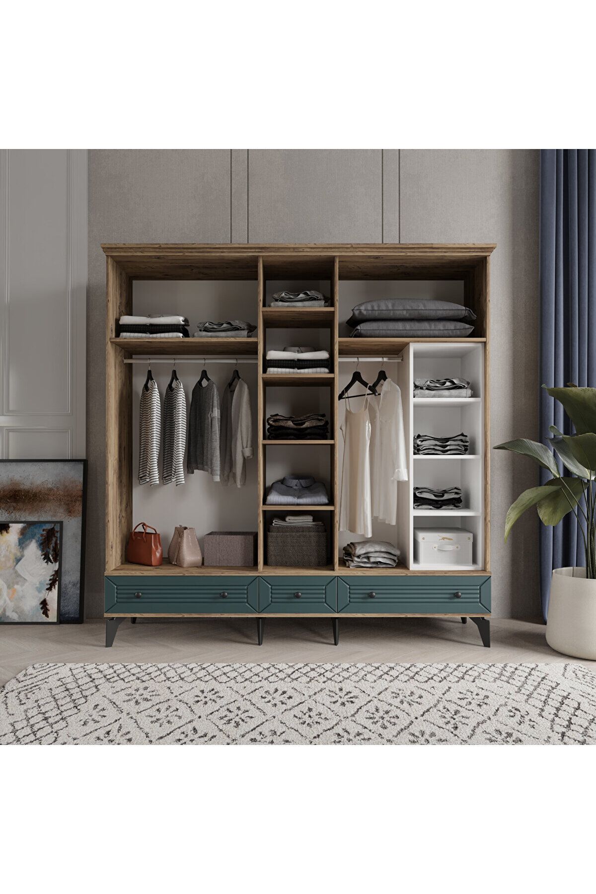 LİNE 5 KAPAKLI YEŞİL GARDIROP TAMAMI MDF