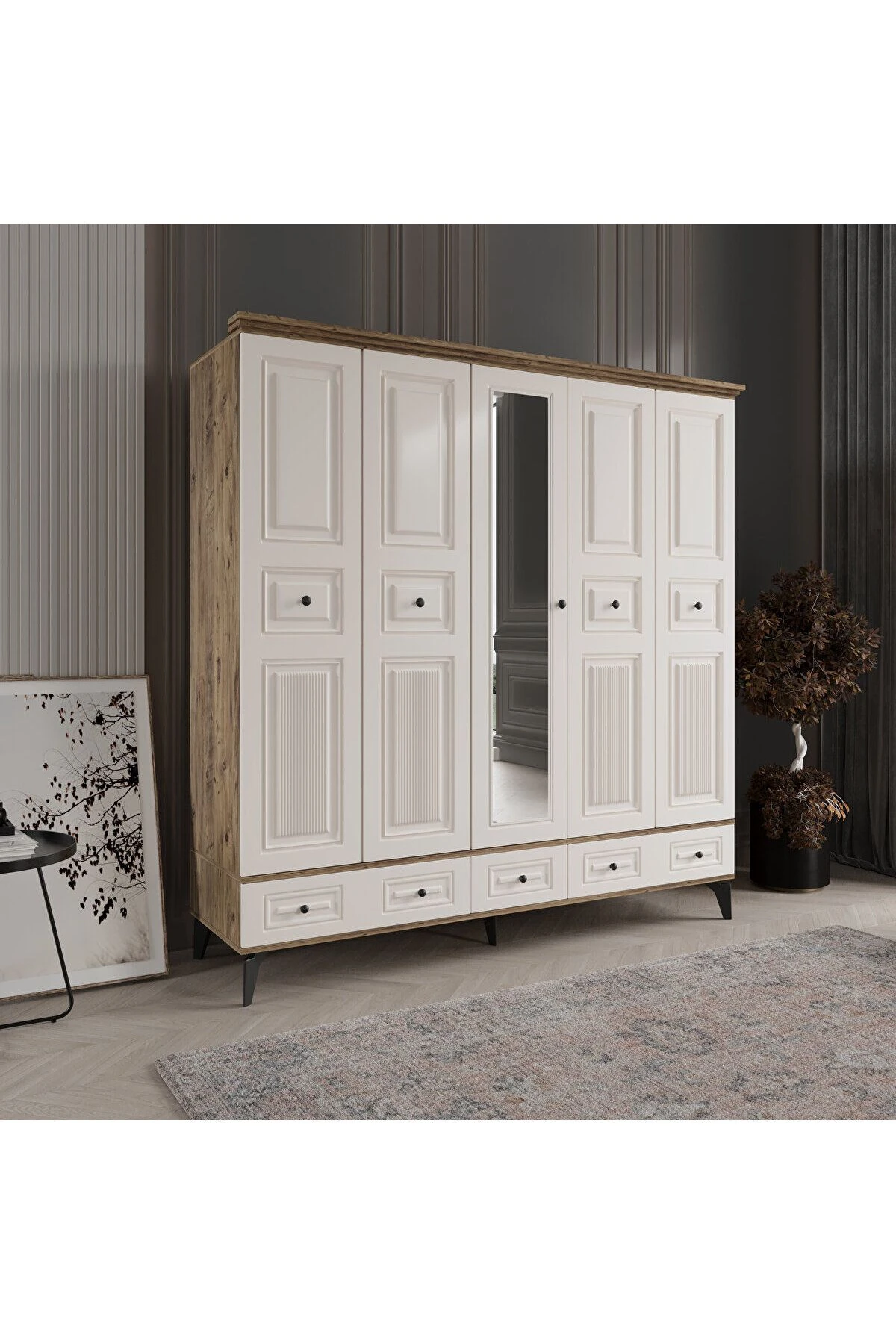 NİL 5 KAPAKLI AYTAŞI GARDIROP TAMAMI MDF