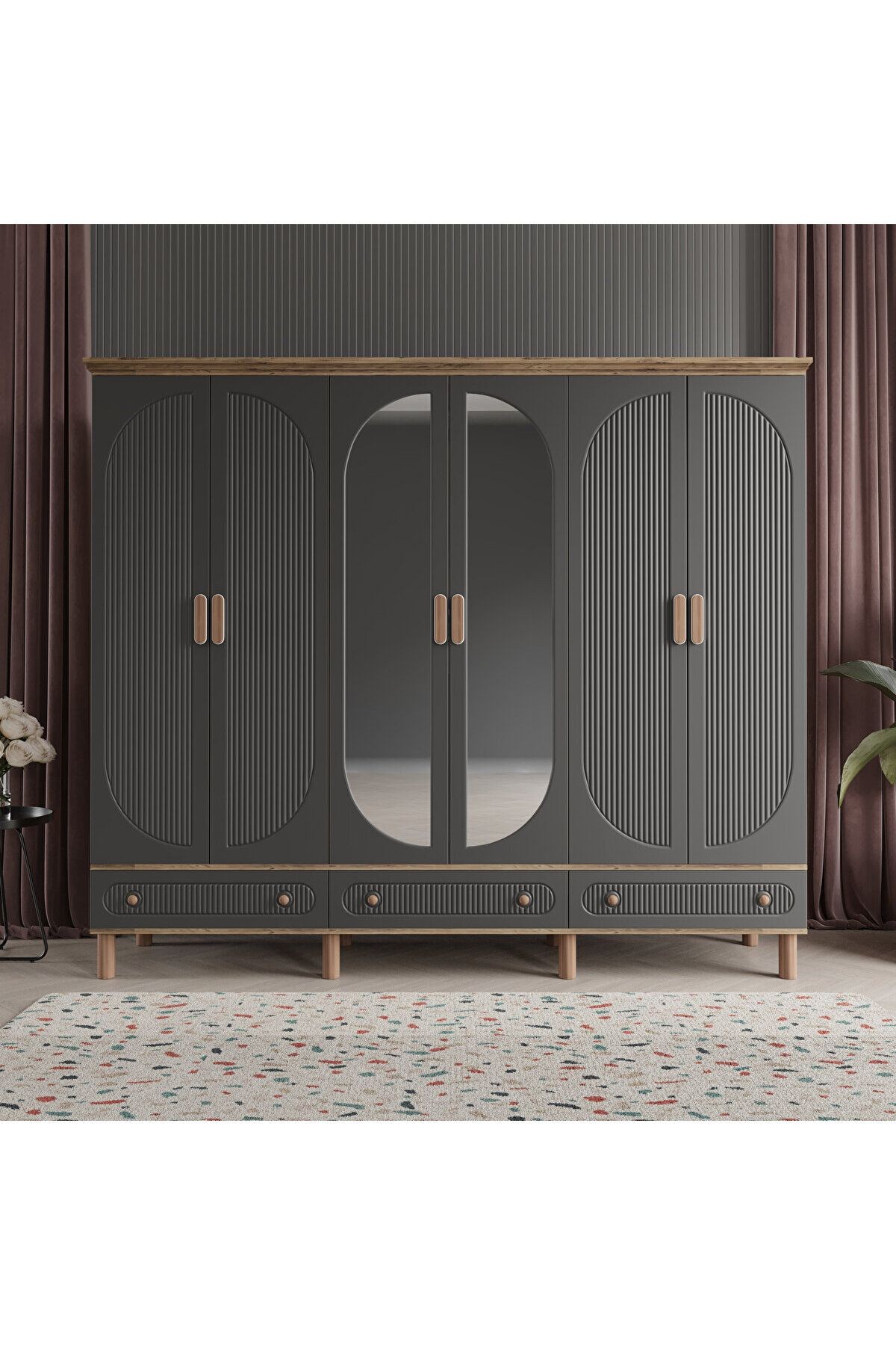 SOHO 6 KAPAKLI ANTRASİT GARDIROP TAMAMI MDF
