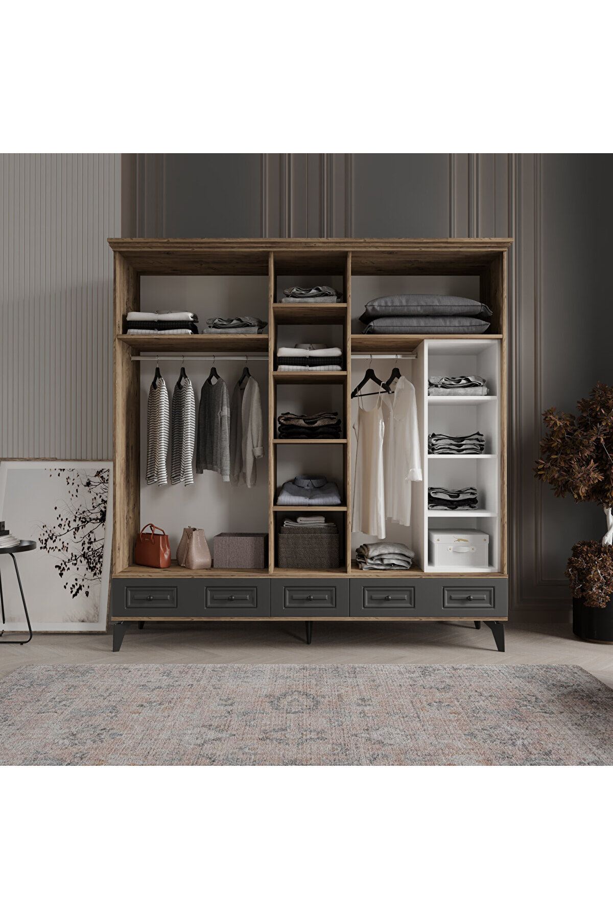 NİL 5 KAPAKLI ANTRASİT GARDIROP TAMAMI MDF
