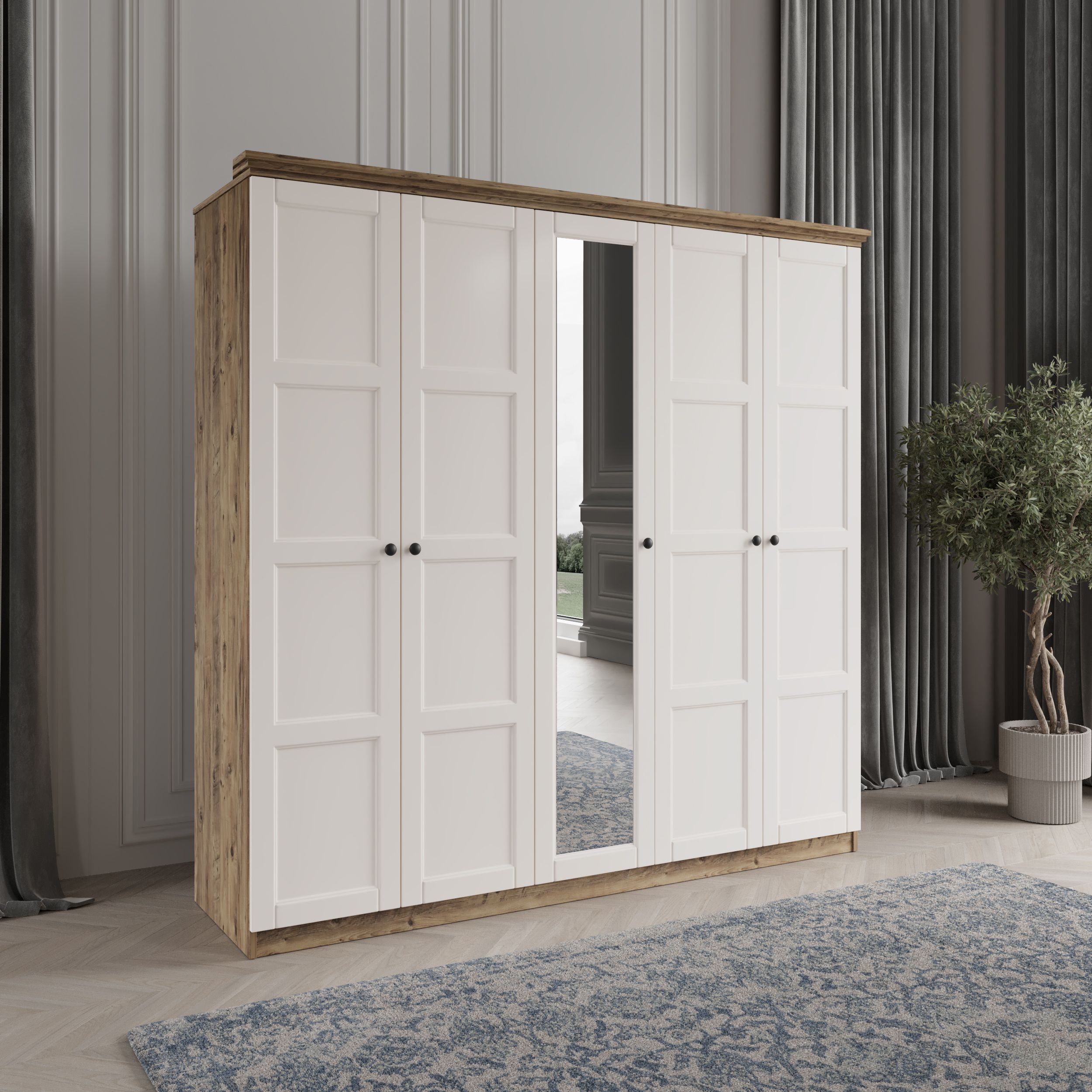 TOPRAK 5 KAPAKLI BAZALI GARDIROP TAMAMI MDF