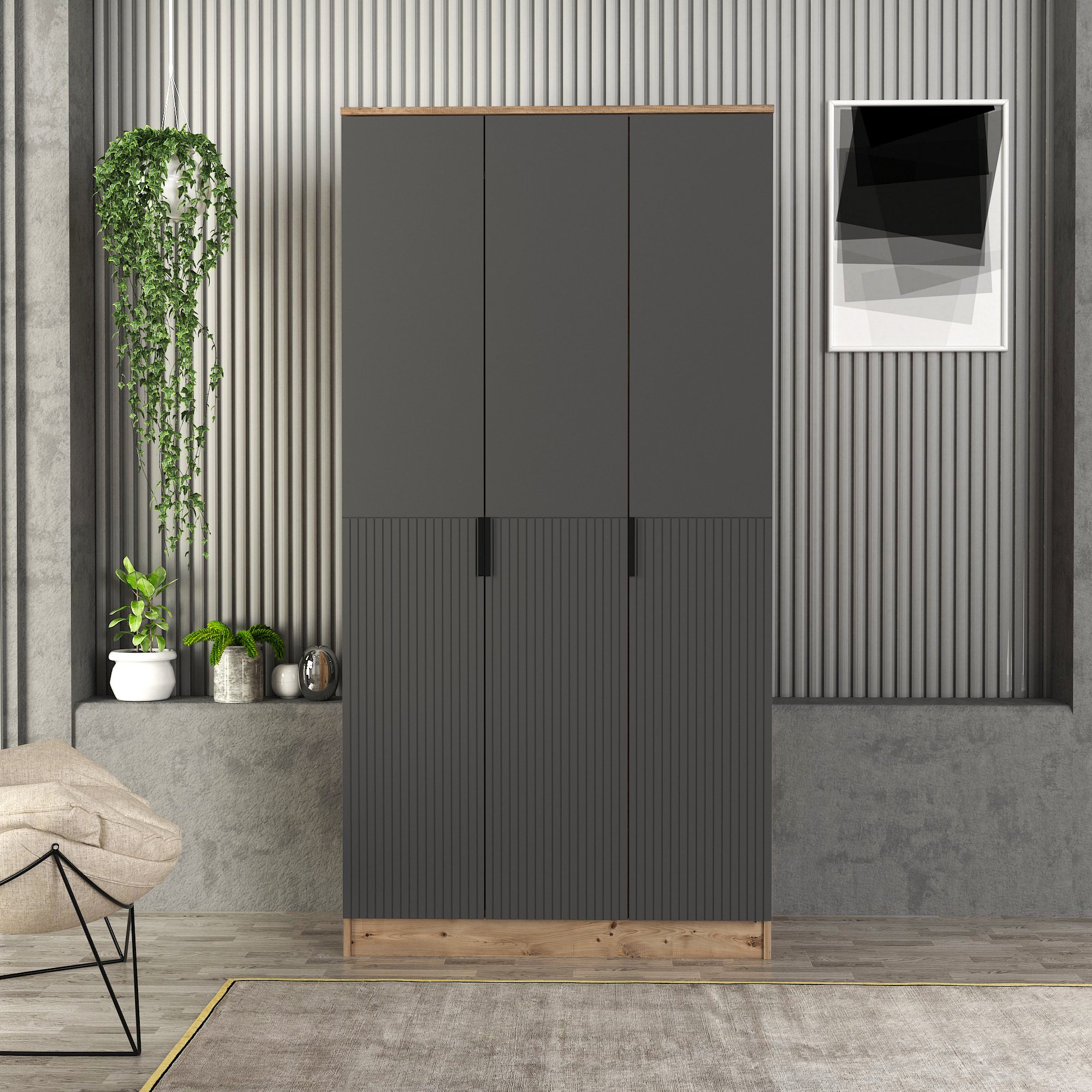 JÜPİTER 3 KAPAKLI BAZALI GARDIROP TAMAMI MDF