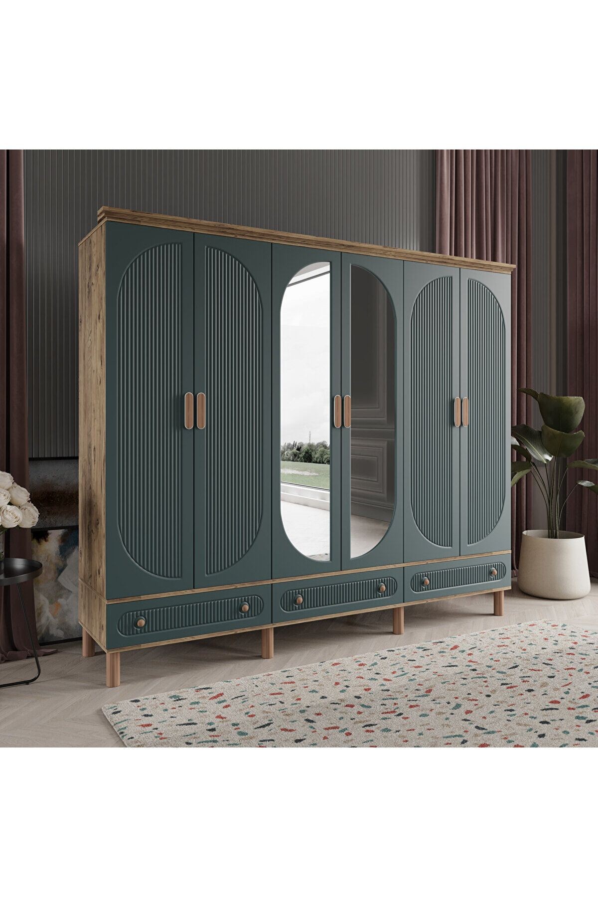 SOHO 6 KAPAKLI YEŞİL GARDIROP TAMAMI MDF