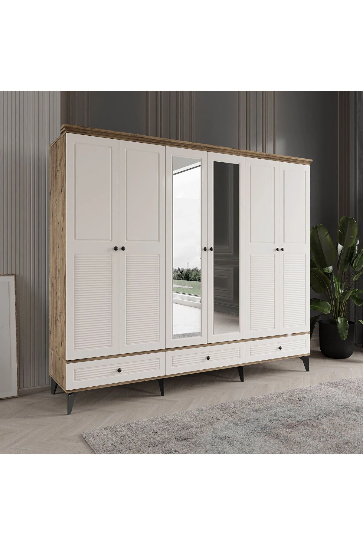 İNCİ 6 KAPAKLI AYTAŞI GARDIROP TAMAMI MDF