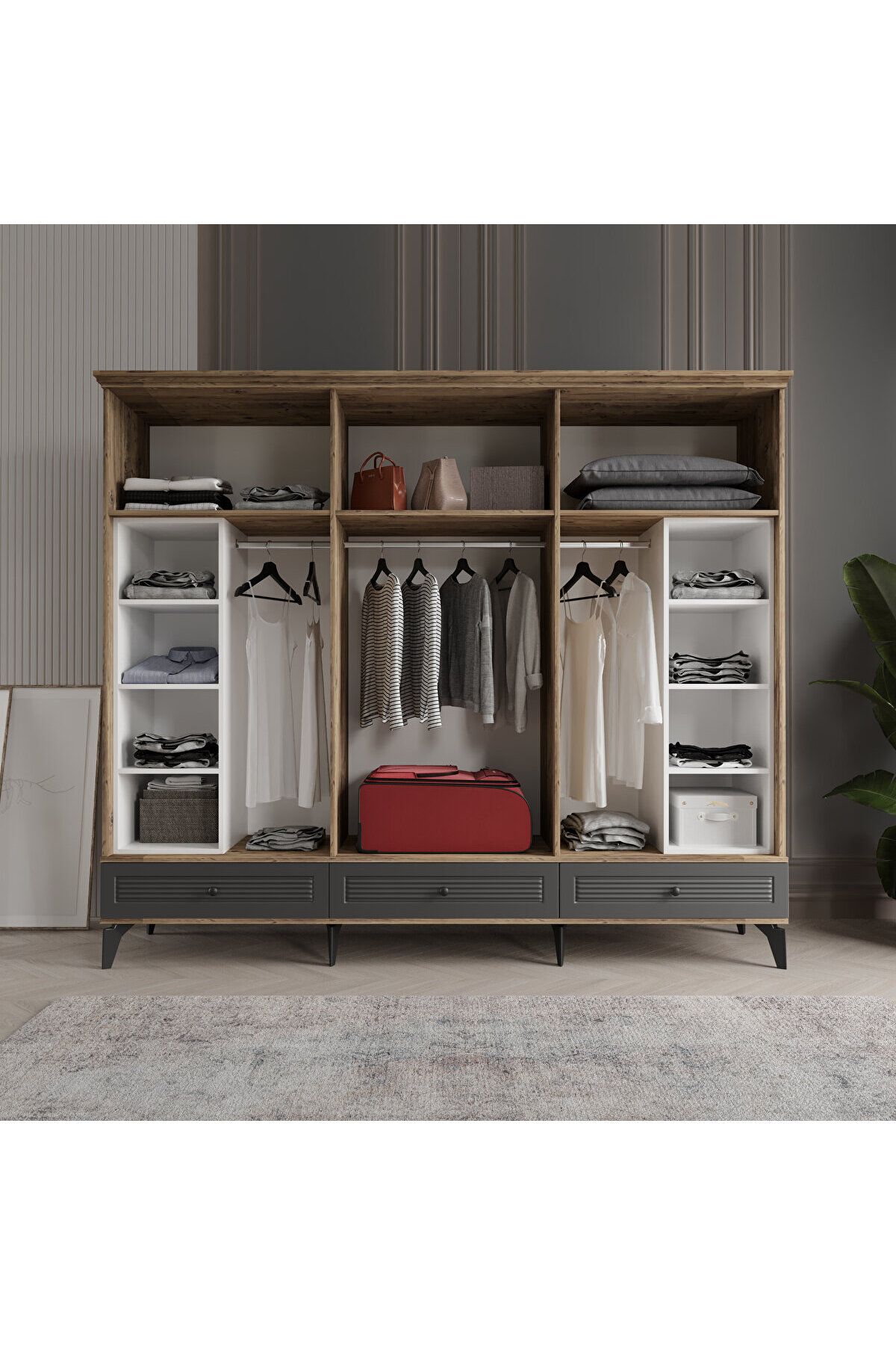 İNCİ 6 KAPAKLI ANTRASİT GARDIROP TAMAMI MDF