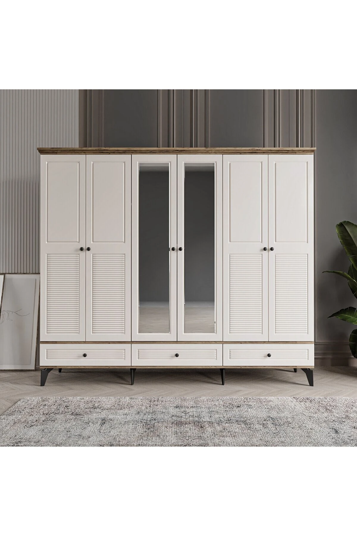 İNCİ 6 KAPAKLI AYTAŞI GARDIROP TAMAMI MDF