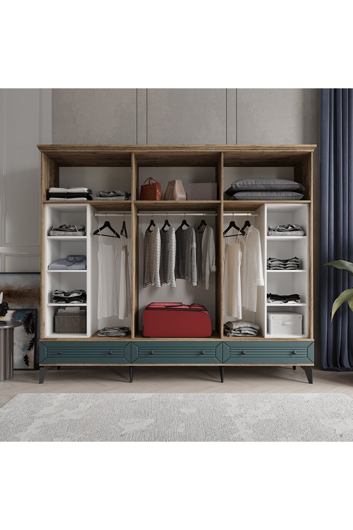 LİNE 6 KAPAKLI YEŞİL GARDIROP TAMAMI MDF