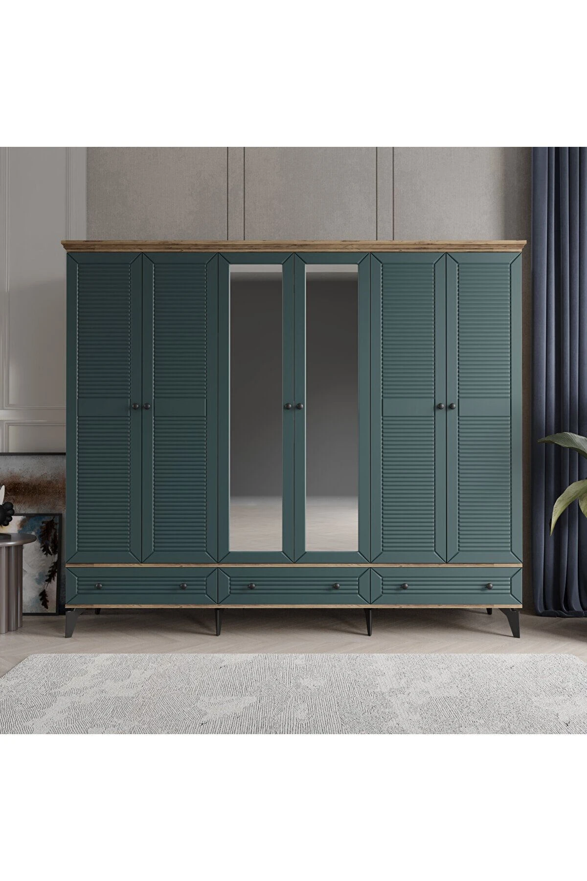 LİNE 6 KAPAKLI YEŞİL GARDIROP TAMAMI MDF