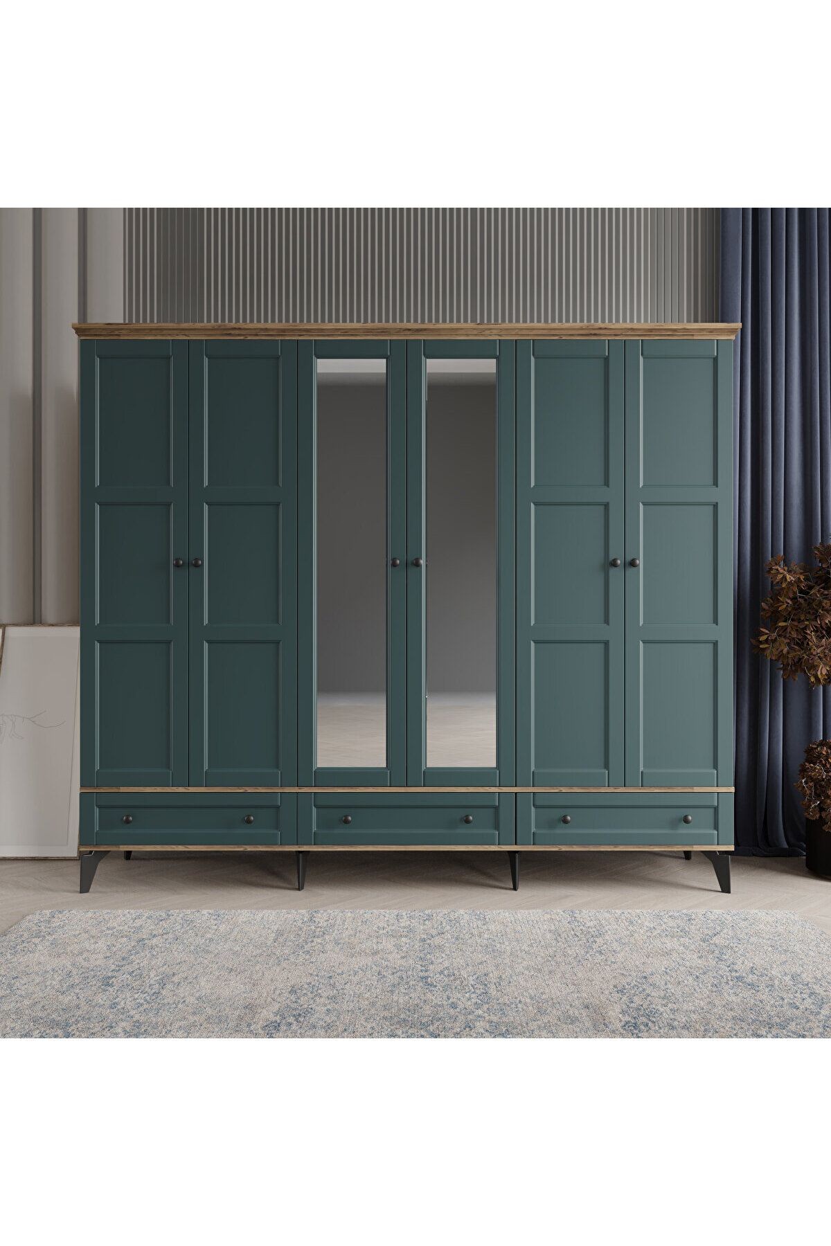 TOPRAK 6 KAPAKLI YEŞİL GARDIROP TAMAMI MDF