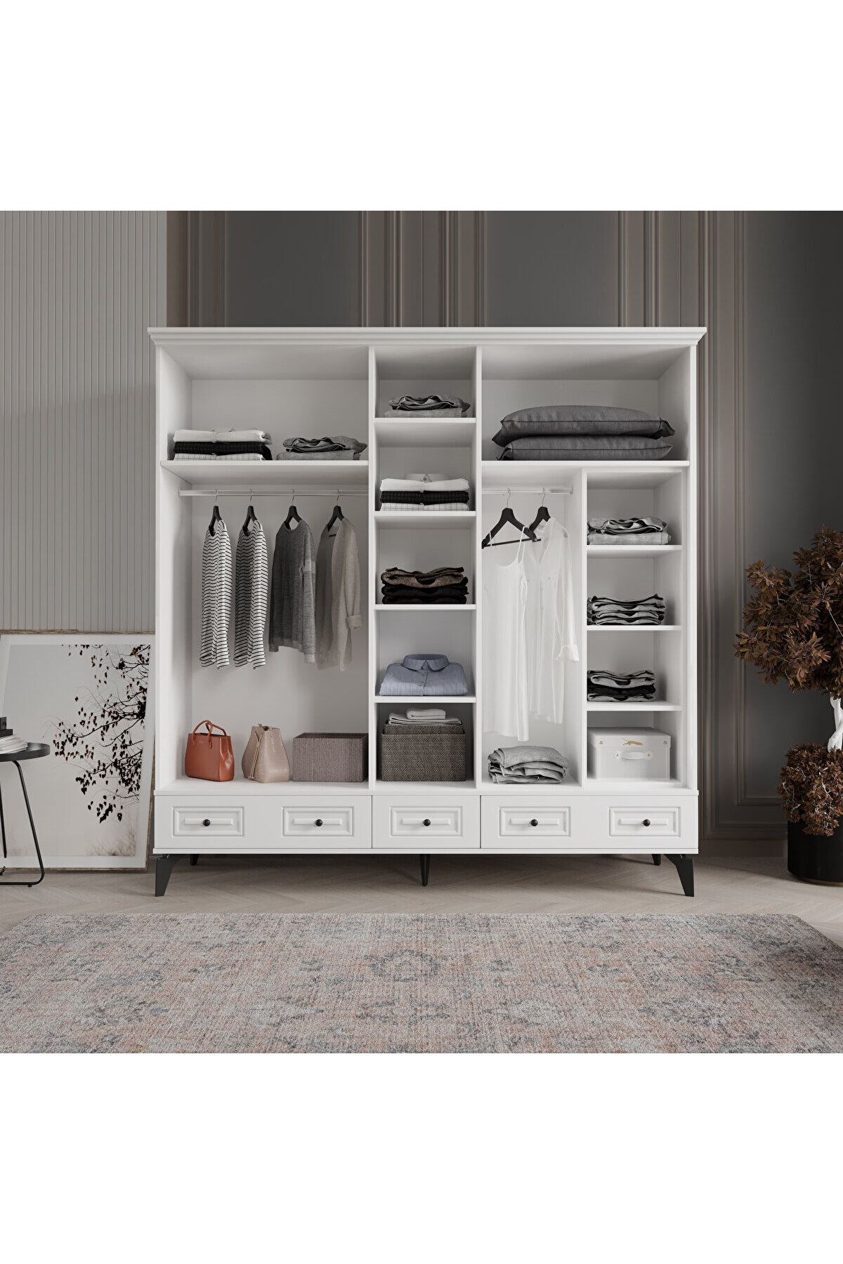NİL 5 KAPAKLI BEYAZ GARDIROP TAMAMI MDF