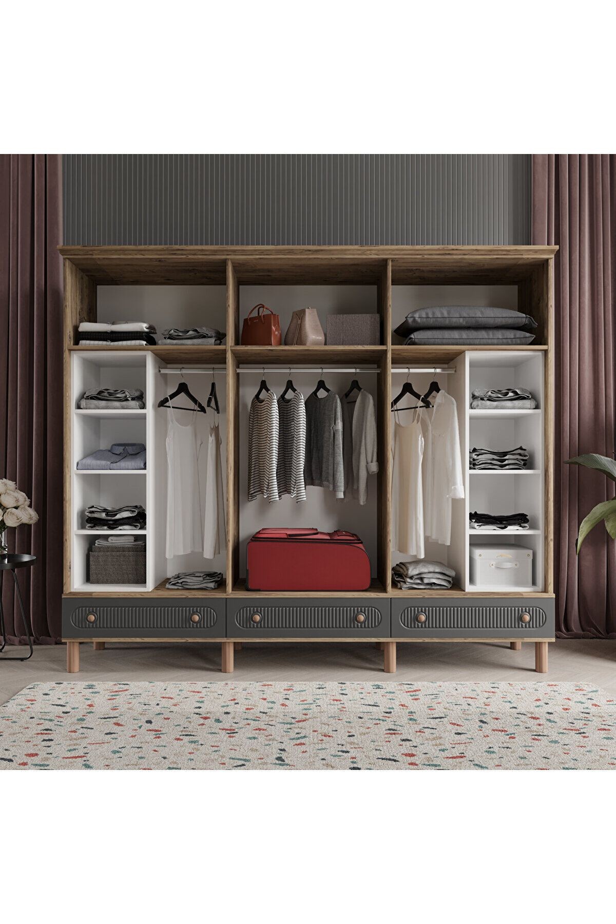 SOHO 6 KAPAKLI ANTRASİT GARDIROP TAMAMI MDF