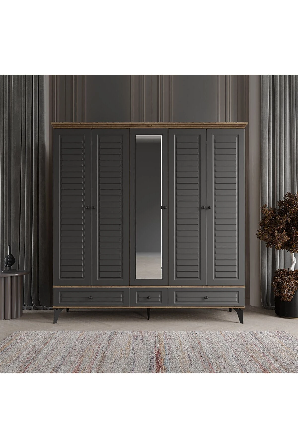SOFYA 5 KAPAKLI ANTRASİT GARDIROP TAMAMI MDF