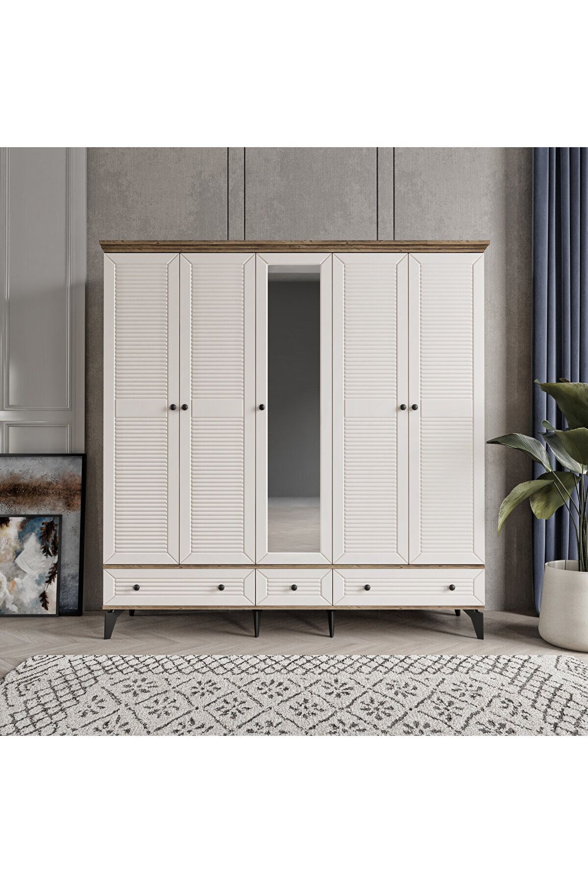 LİNE 5 KAPAKLI AYTAŞI GARDIROP TAMAMI MDF