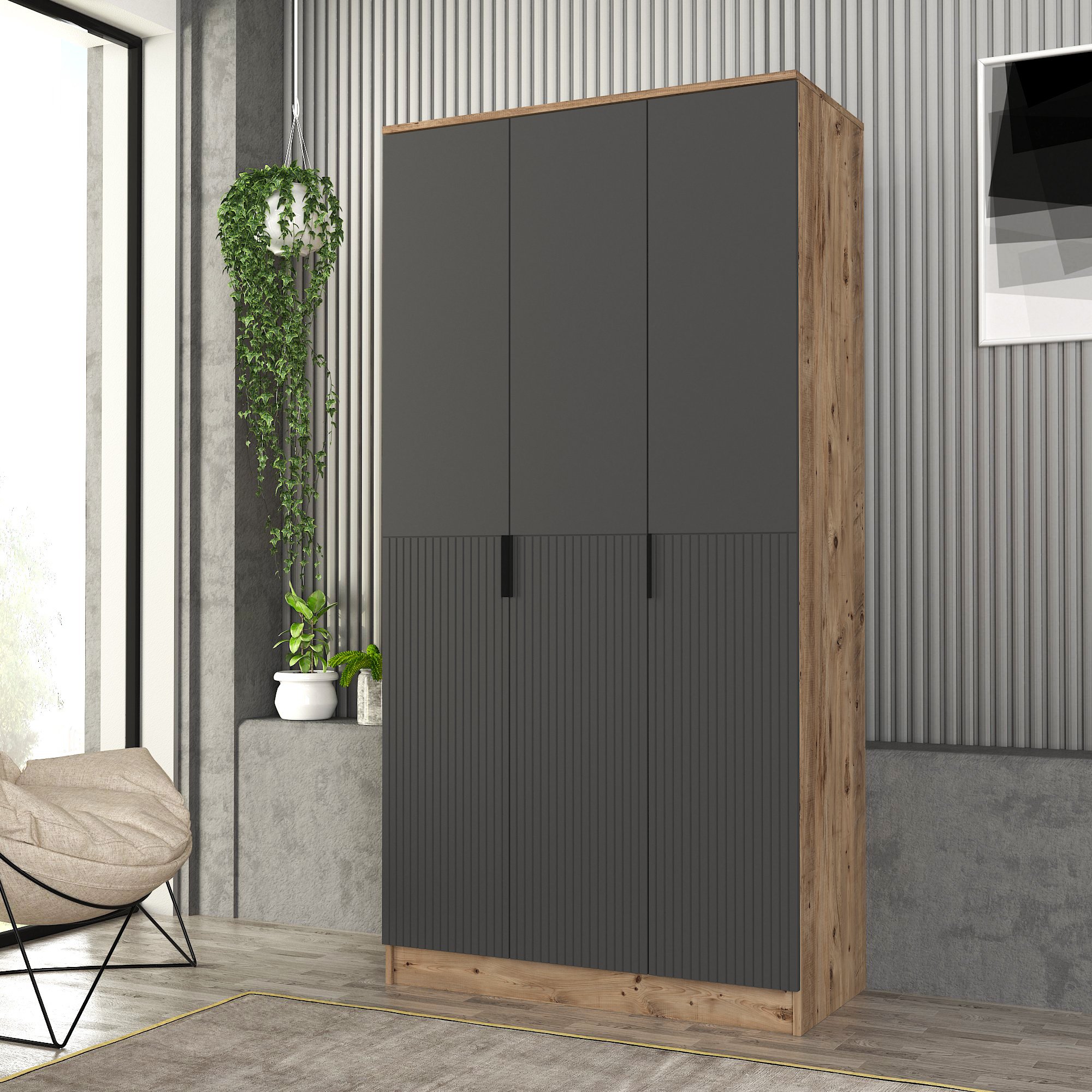 JÜPİTER 3 KAPAKLI BAZALI GARDIROP TAMAMI MDF