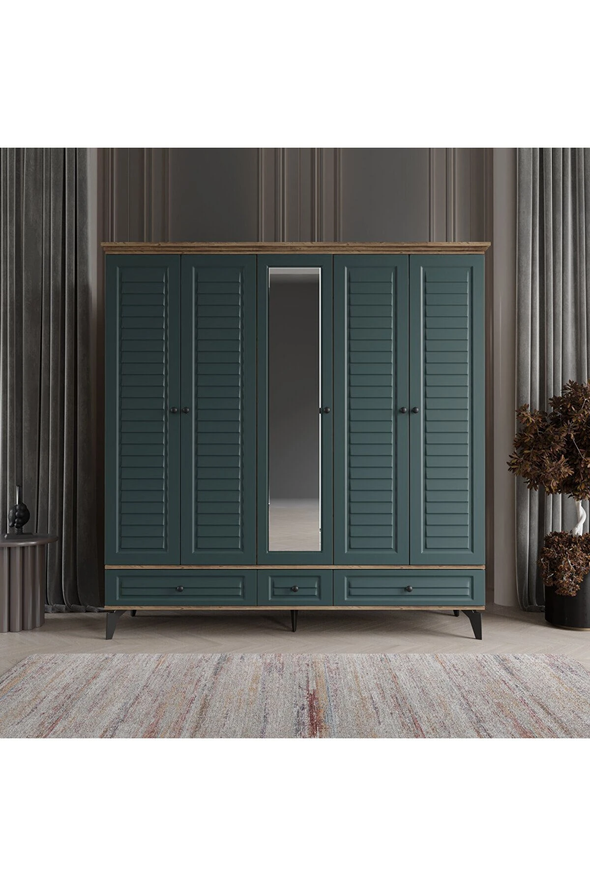 SOFYA 5 KAPAKLI YEŞİL GARDIROP TAMAMI MDF