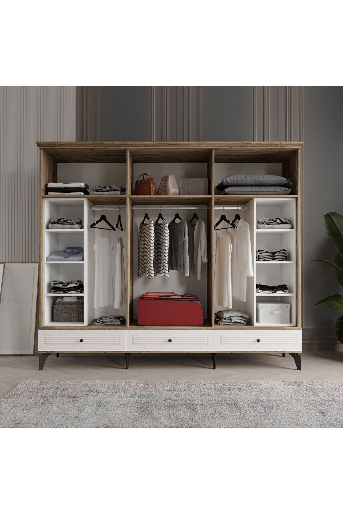 İNCİ 6 KAPAKLI AYTAŞI GARDIROP TAMAMI MDF