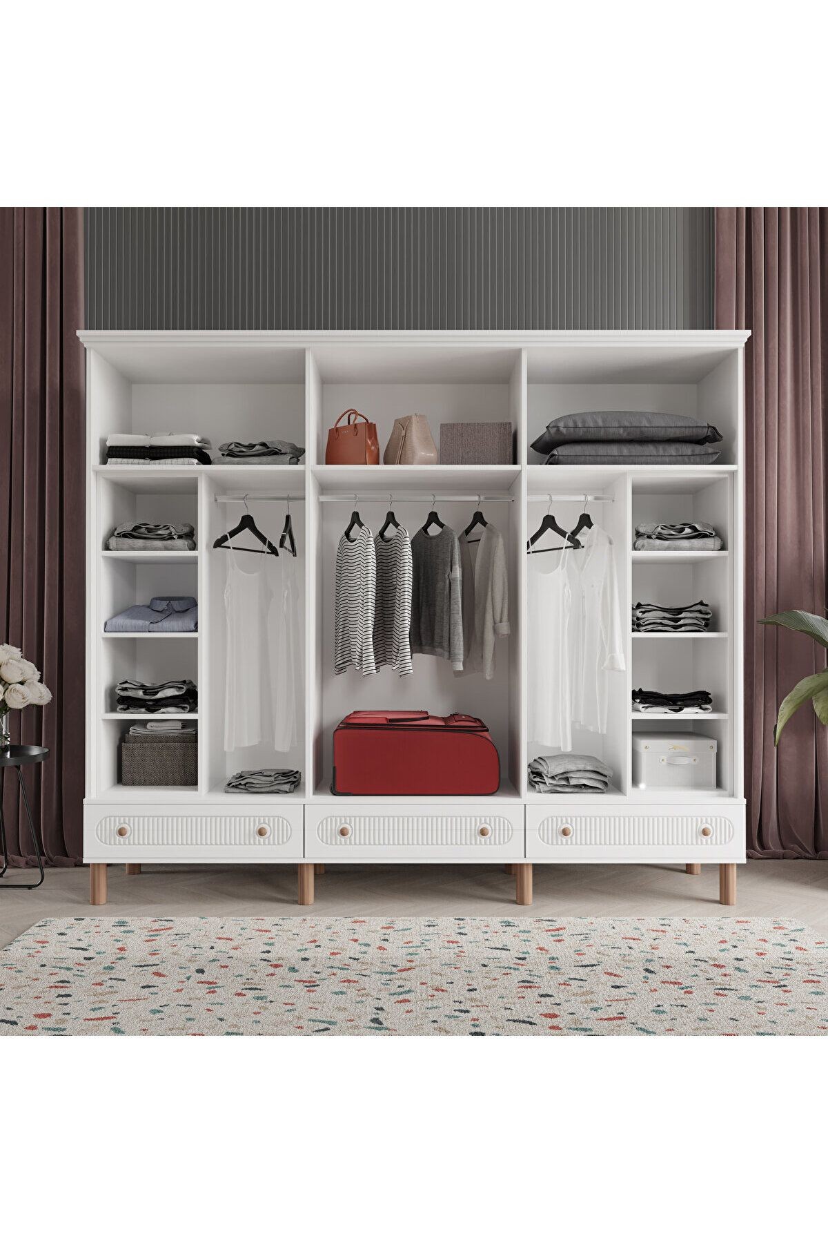 SOHO 6 KAPAKLI BEYAZ GARDIROP TAMAMI MDF
