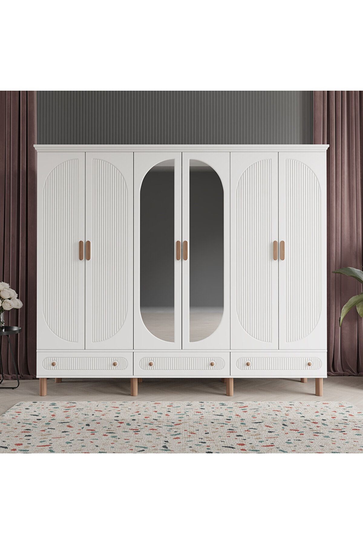SOHO 6 KAPAKLI BEYAZ GARDIROP TAMAMI MDF