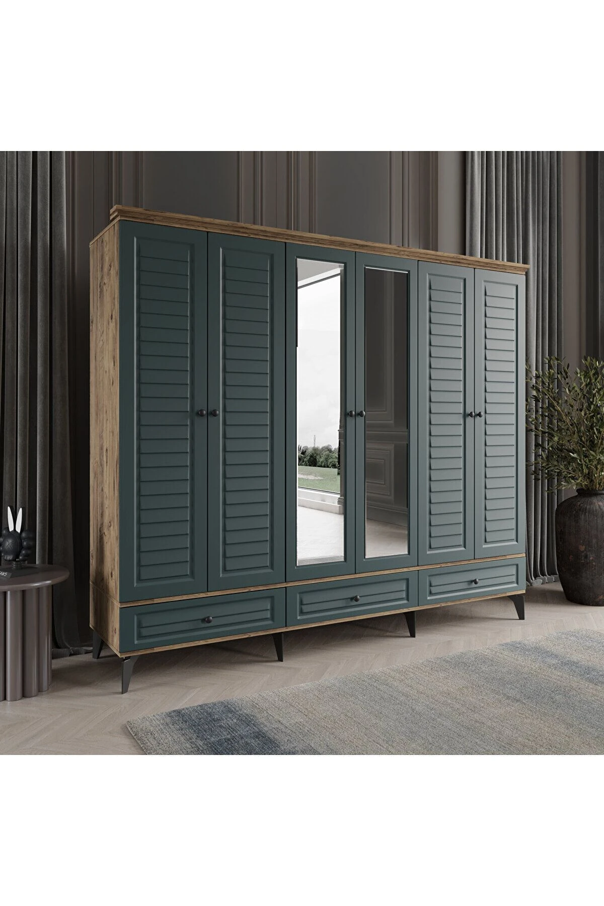 SOFYA 6 KAPAKLI YEŞİL GARDIROP TAMAMI MDF