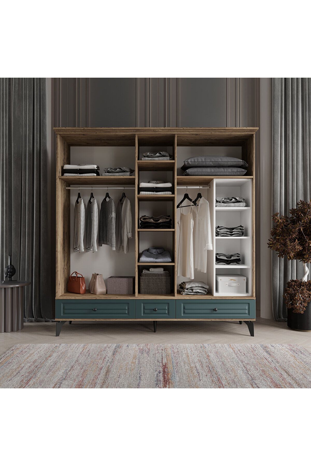 SOFYA 5 KAPAKLI YEŞİL GARDIROP TAMAMI MDF