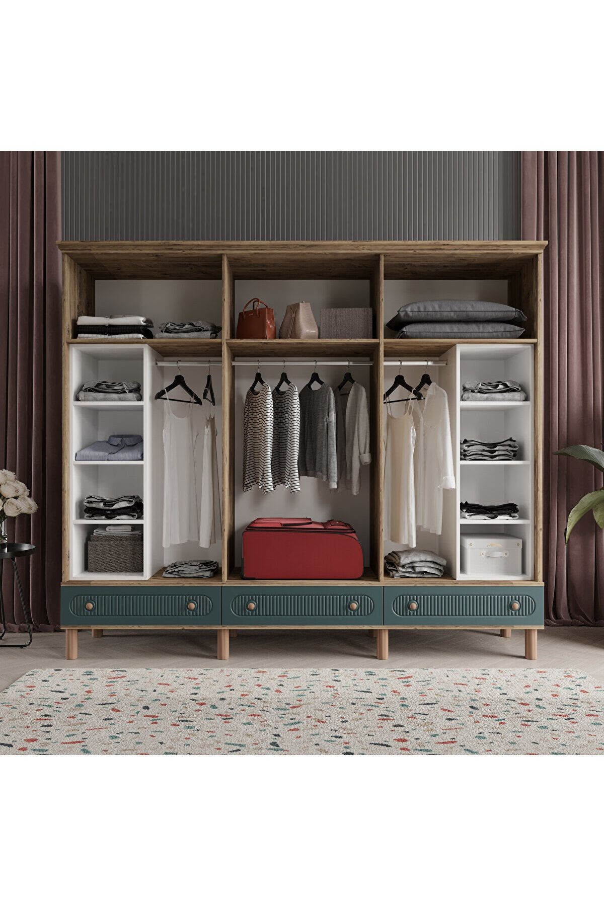 SOHO 6 KAPAKLI YEŞİL GARDIROP TAMAMI MDF