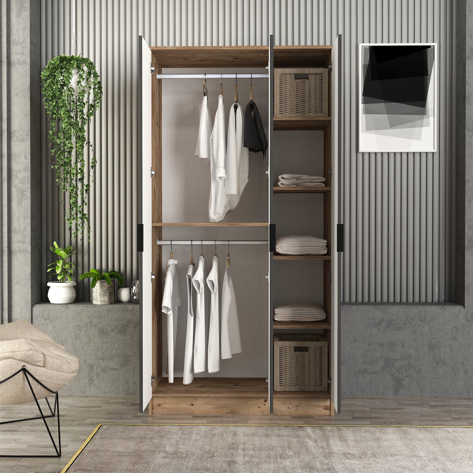 JÜPİTER 3 KAPAKLI BAZALI GARDIROP TAMAMI MDF