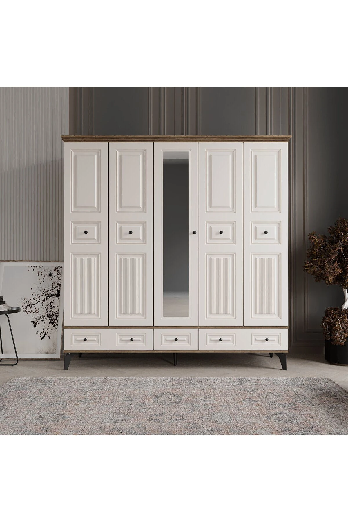 NİL 5 KAPAKLI AYTAŞI GARDIROP TAMAMI MDF