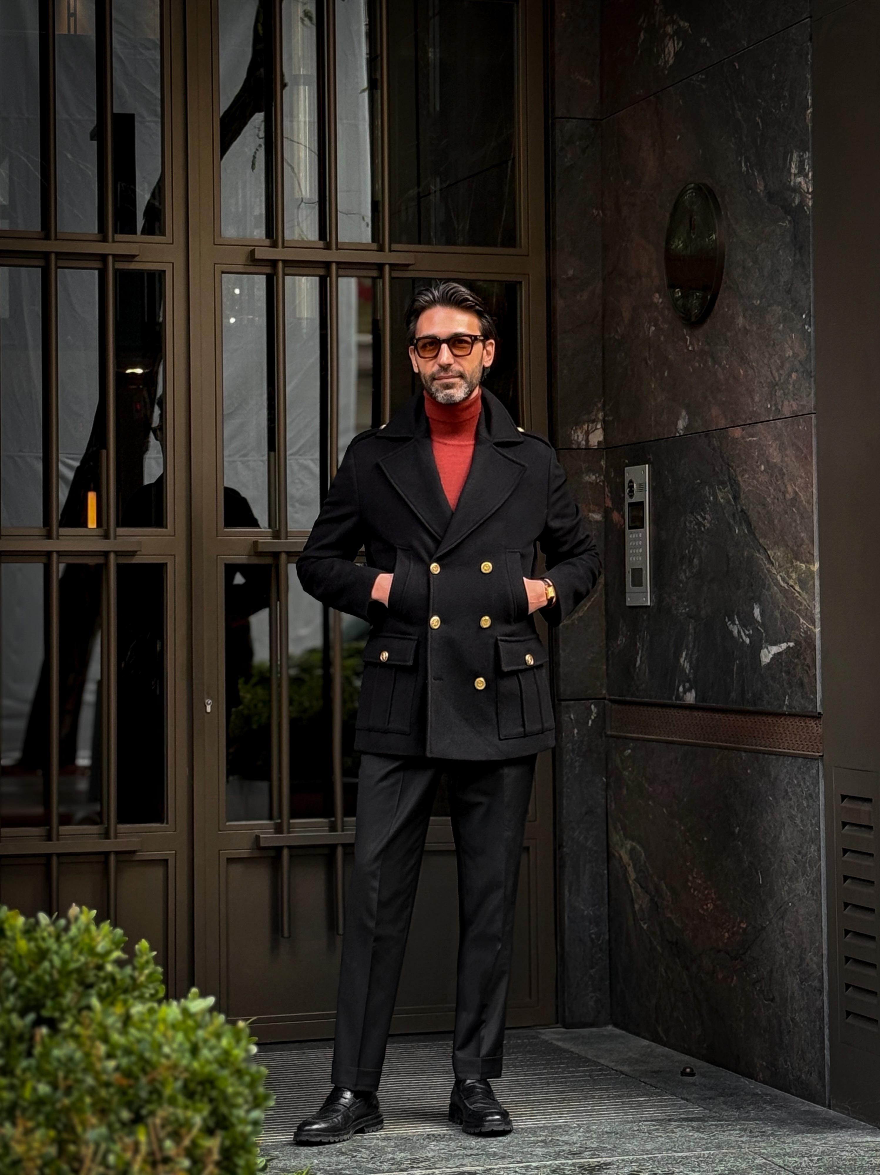 Pea Coat - BLACK