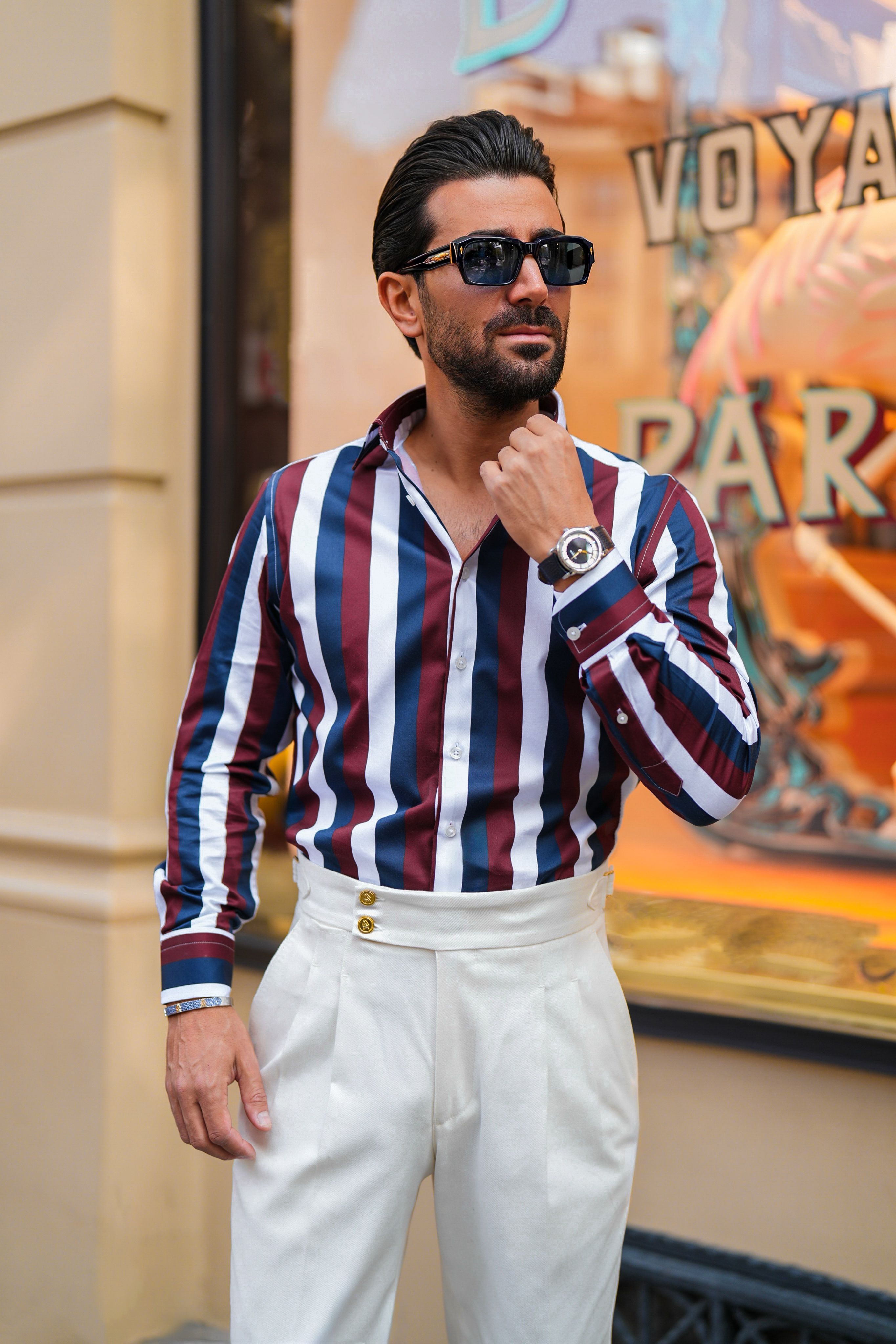 Striped Stellar Shirt - Navy Blue Burgundy White Stripes